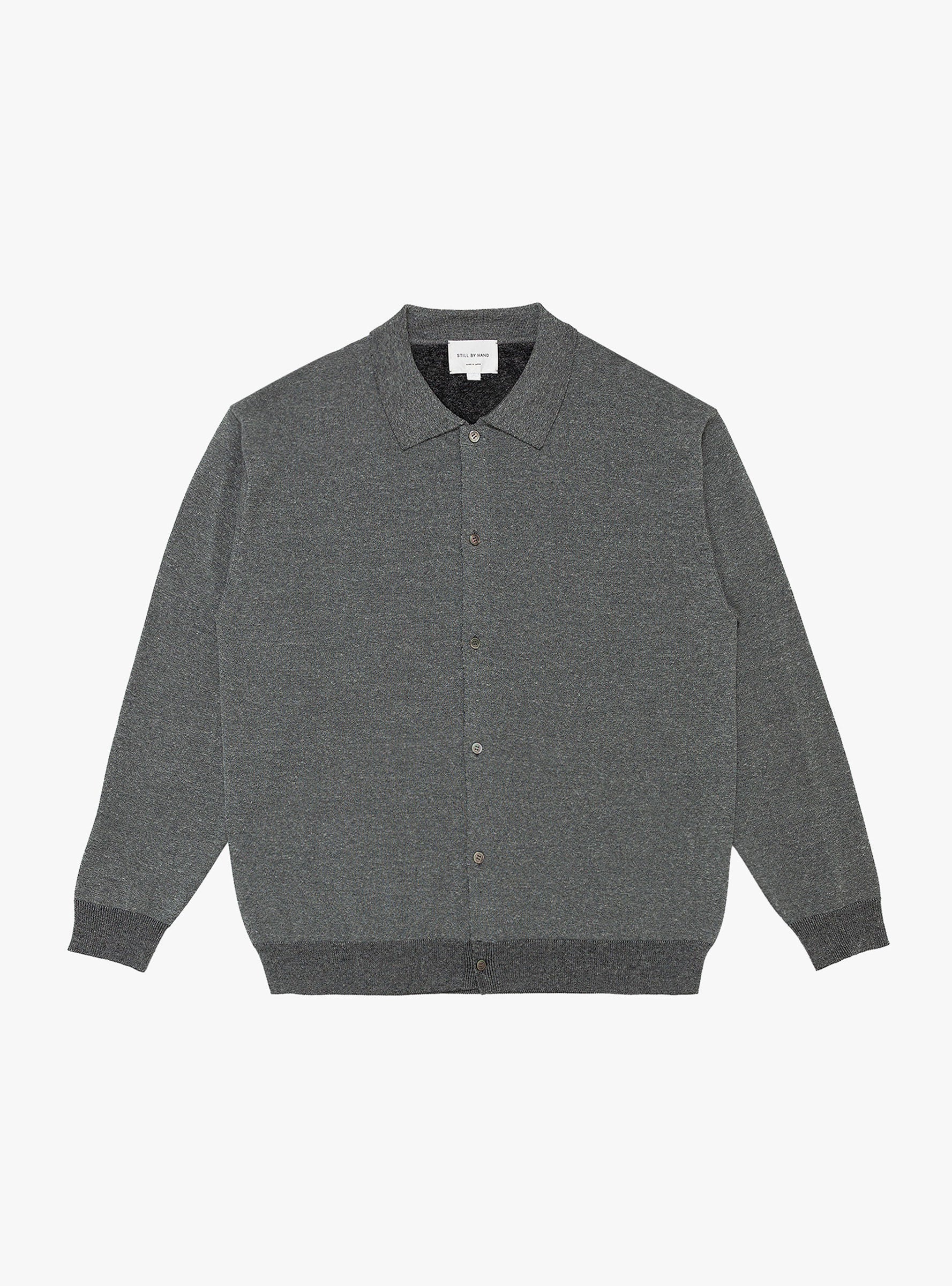  Still By Hand Melange Knit Polo Cardigan Grey - Size: Large