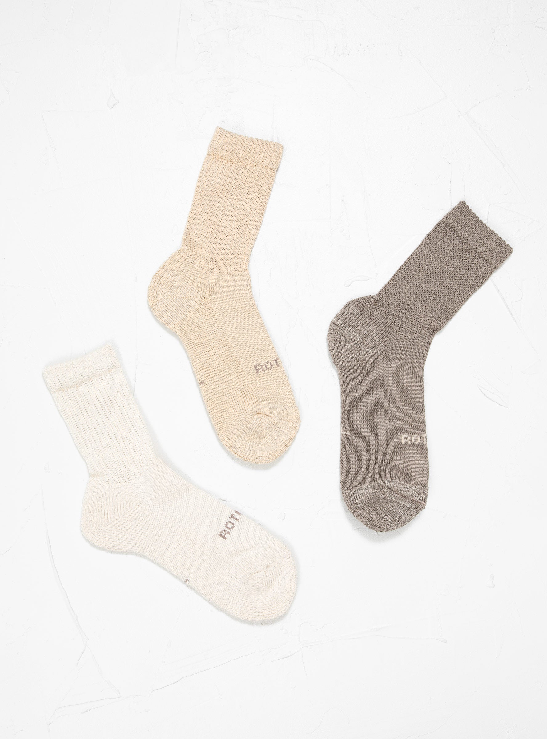 Rototo ROTOTO Organic Daily 3 Pack Crew Socks Raw - Size: ONE SIZE