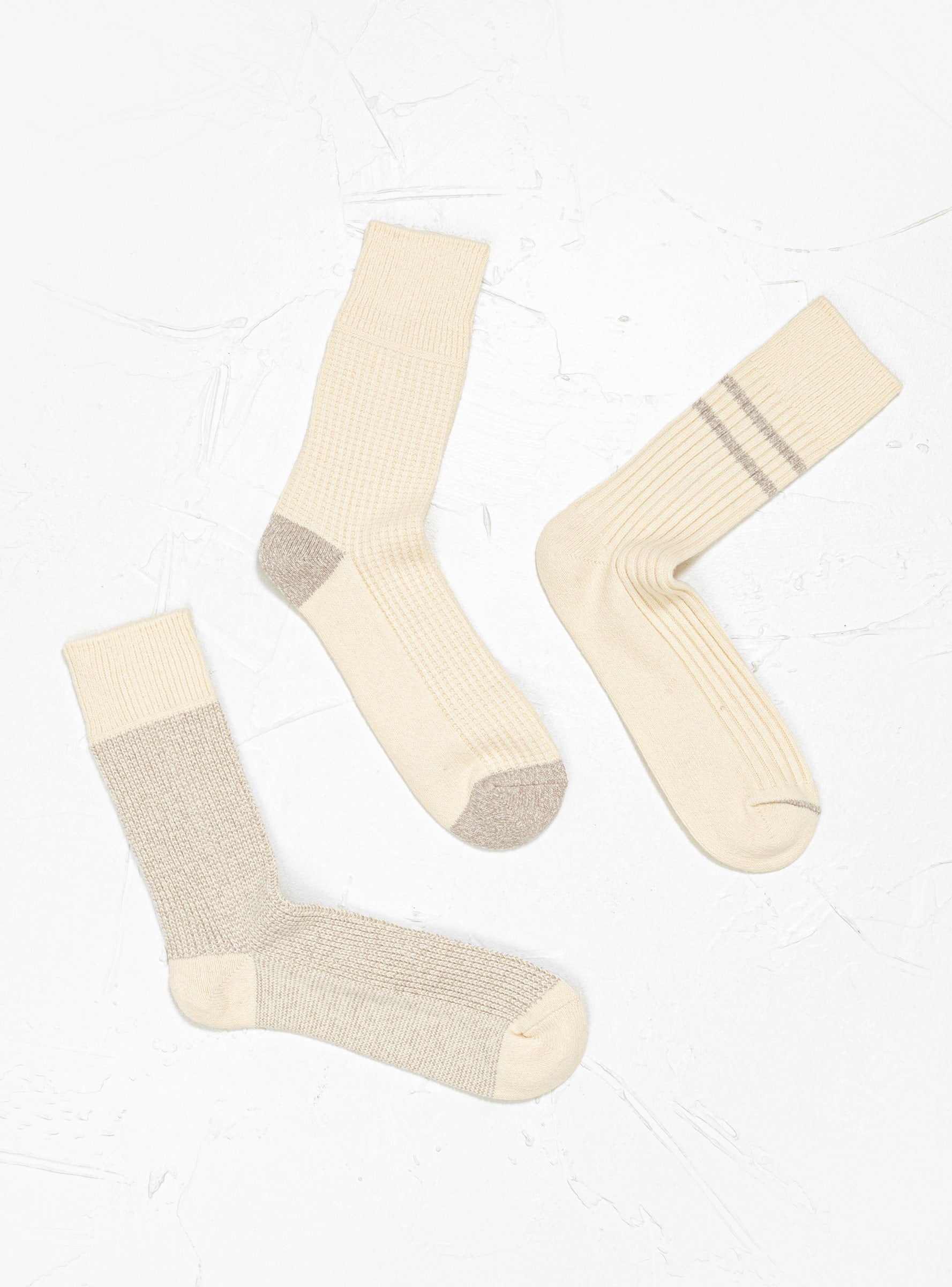  ROTOTO Recycled Daily Socks 3 Pack Off White & Grey