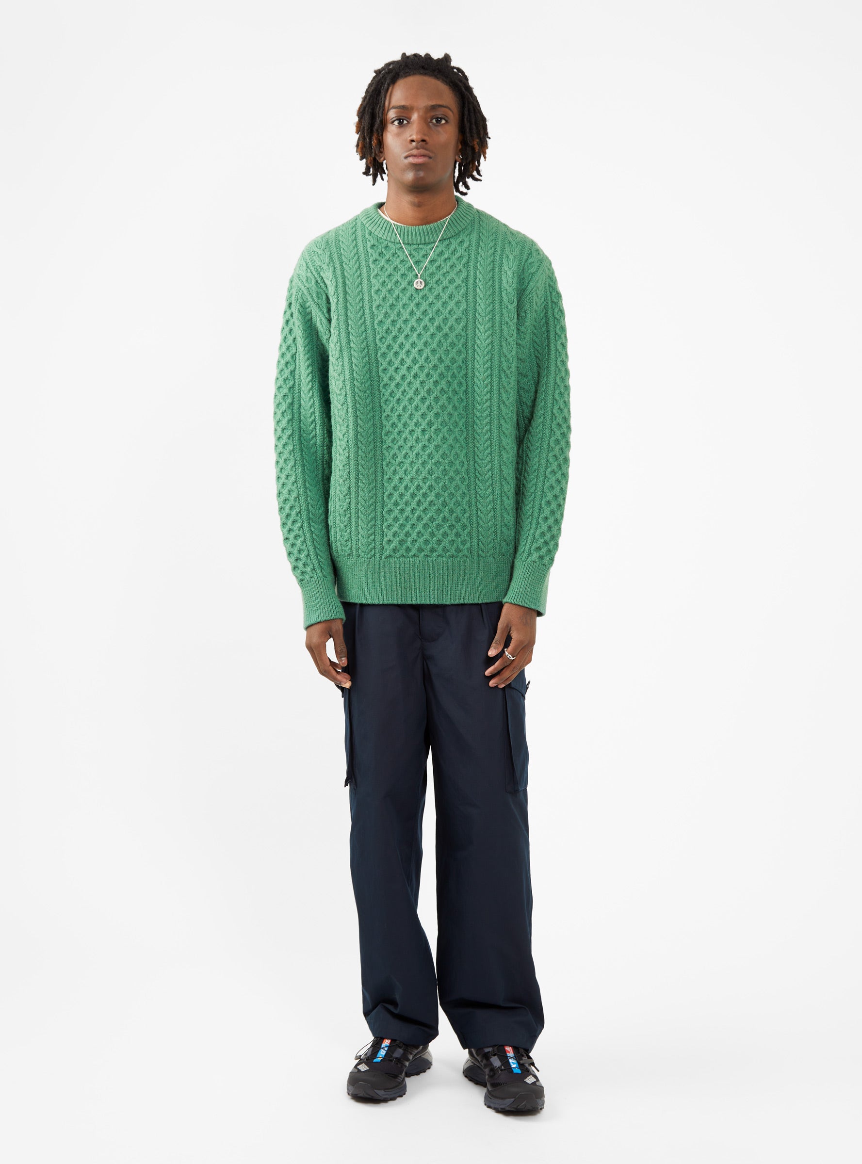  Yonetomi Reborn Wool Aran Sweater Green - Size: Medium