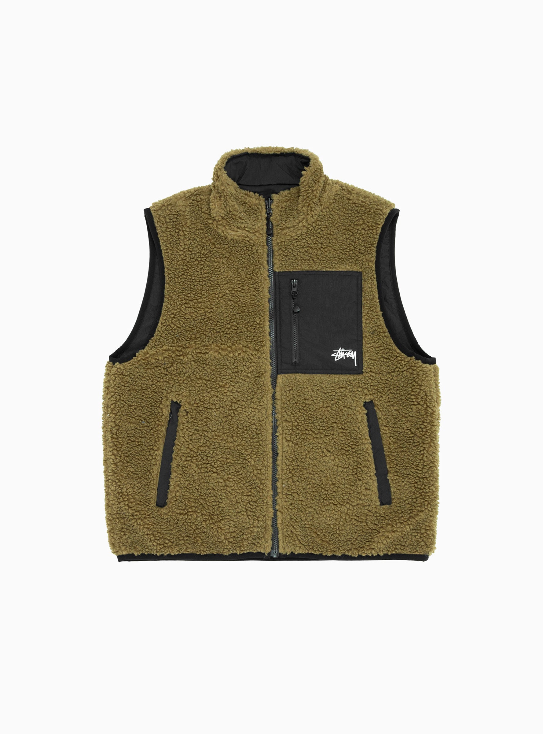  Stüssy Sherpa Reversible Vest Olive