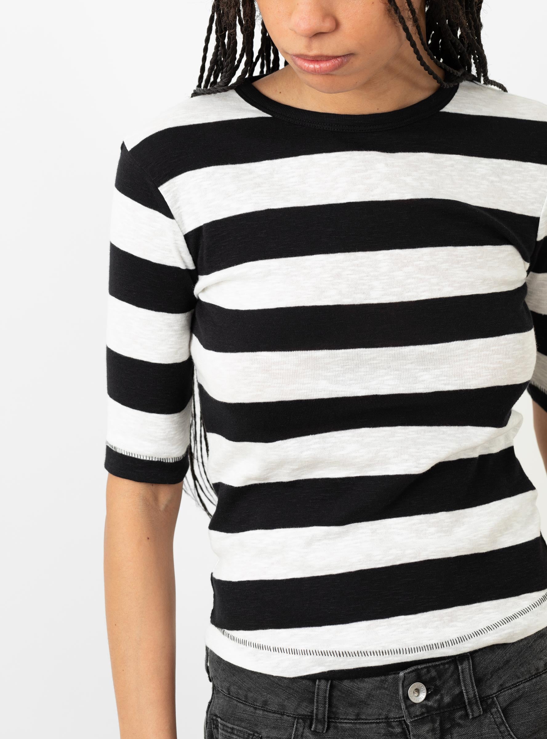 Ymc YMC Charlotte Short Sleeve Top White & Black Stripe - Size: Large