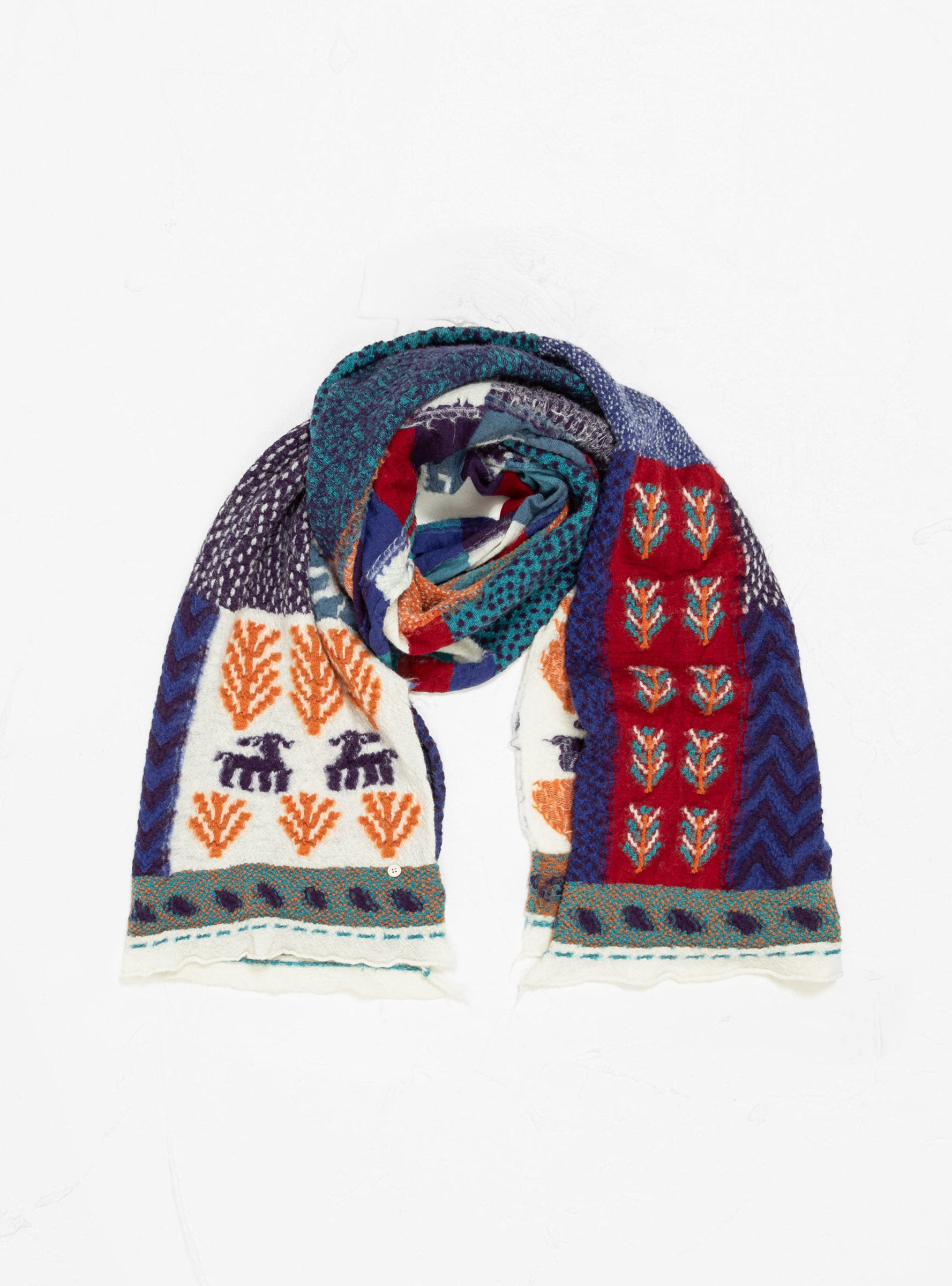  Kapital Fulling Wool Scarf Blue & Multi Village Gabbeh