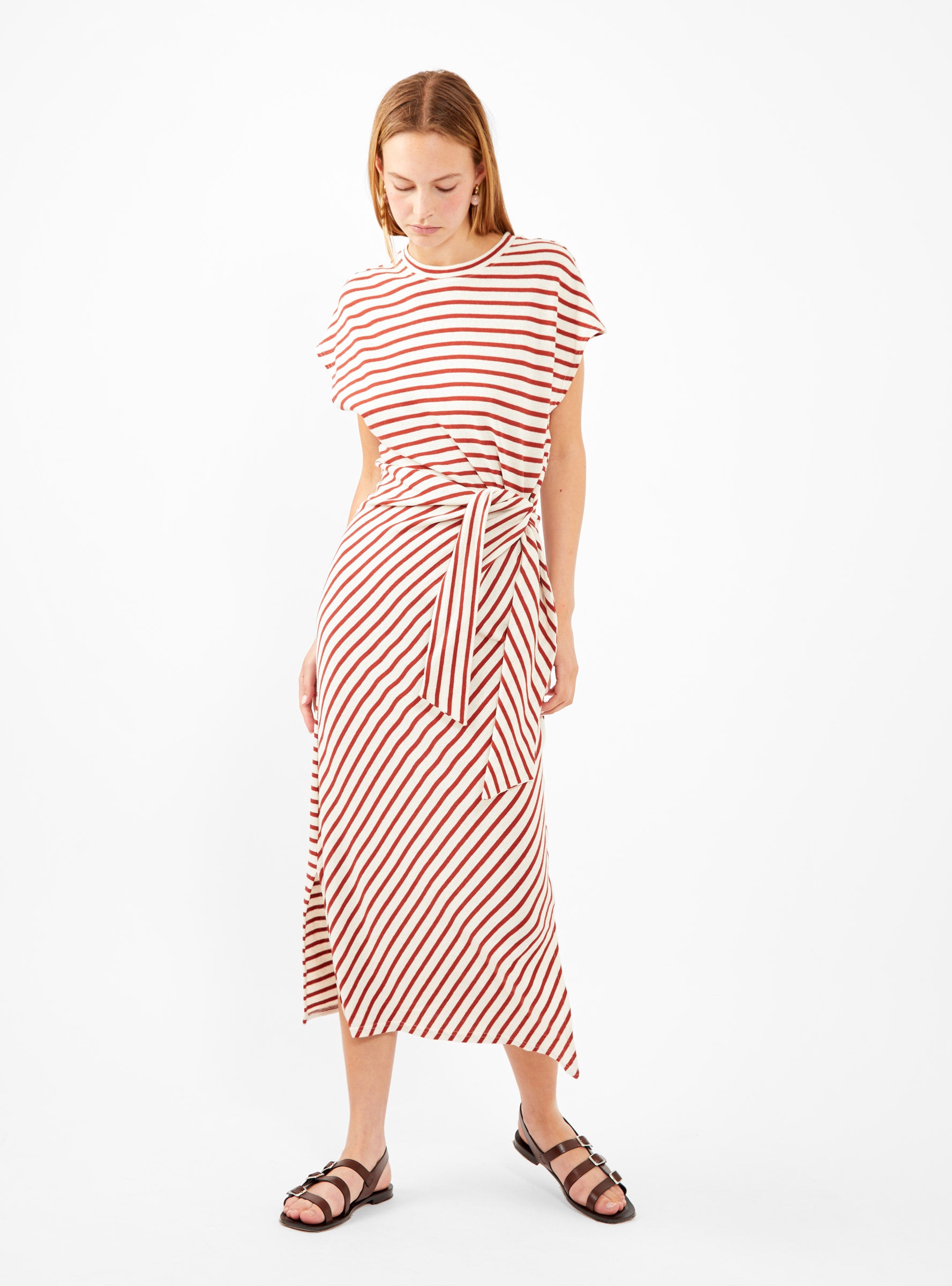  Apiece Apart Vanina Cinched Waist Dress Red Stripe