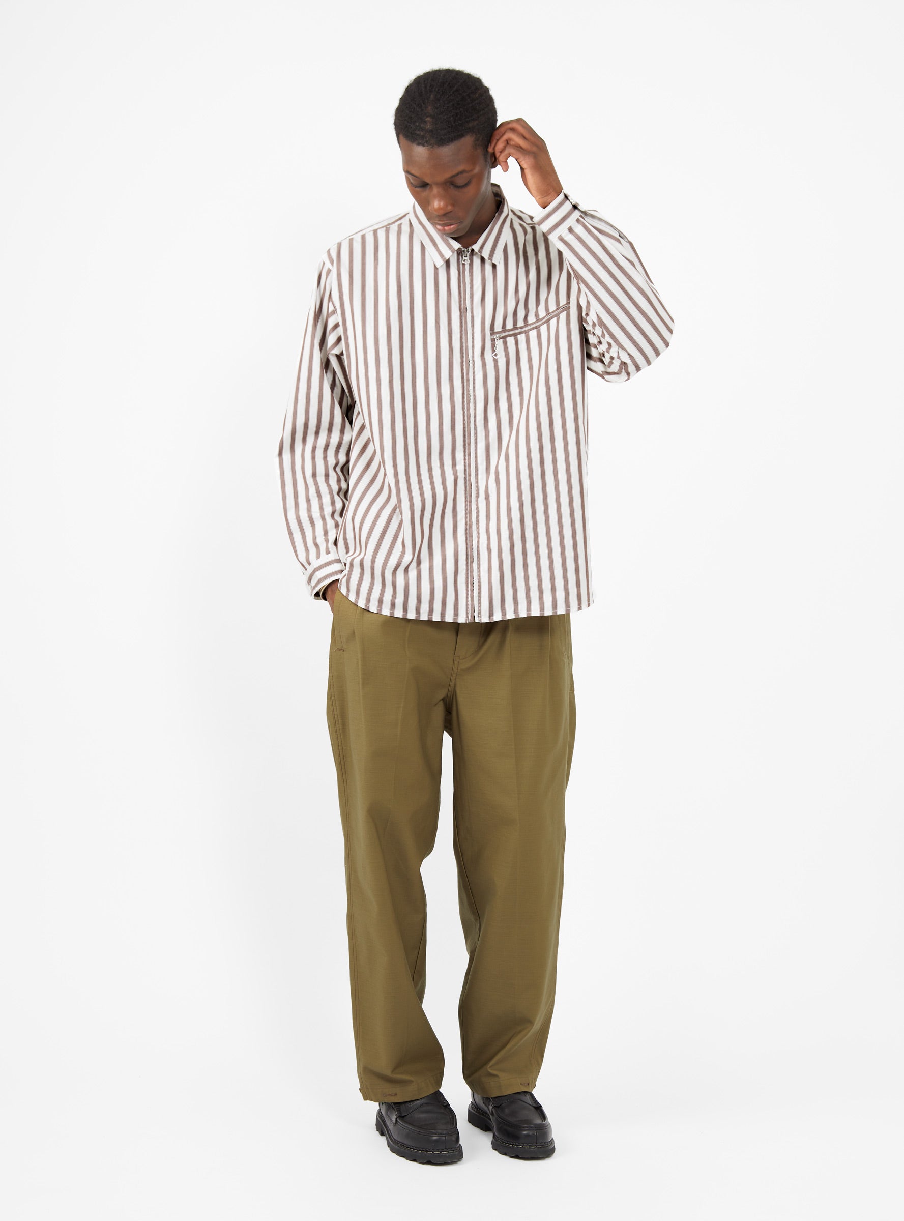  Garbstore Grande Zip Shirt Brick Stripe - Size: Small