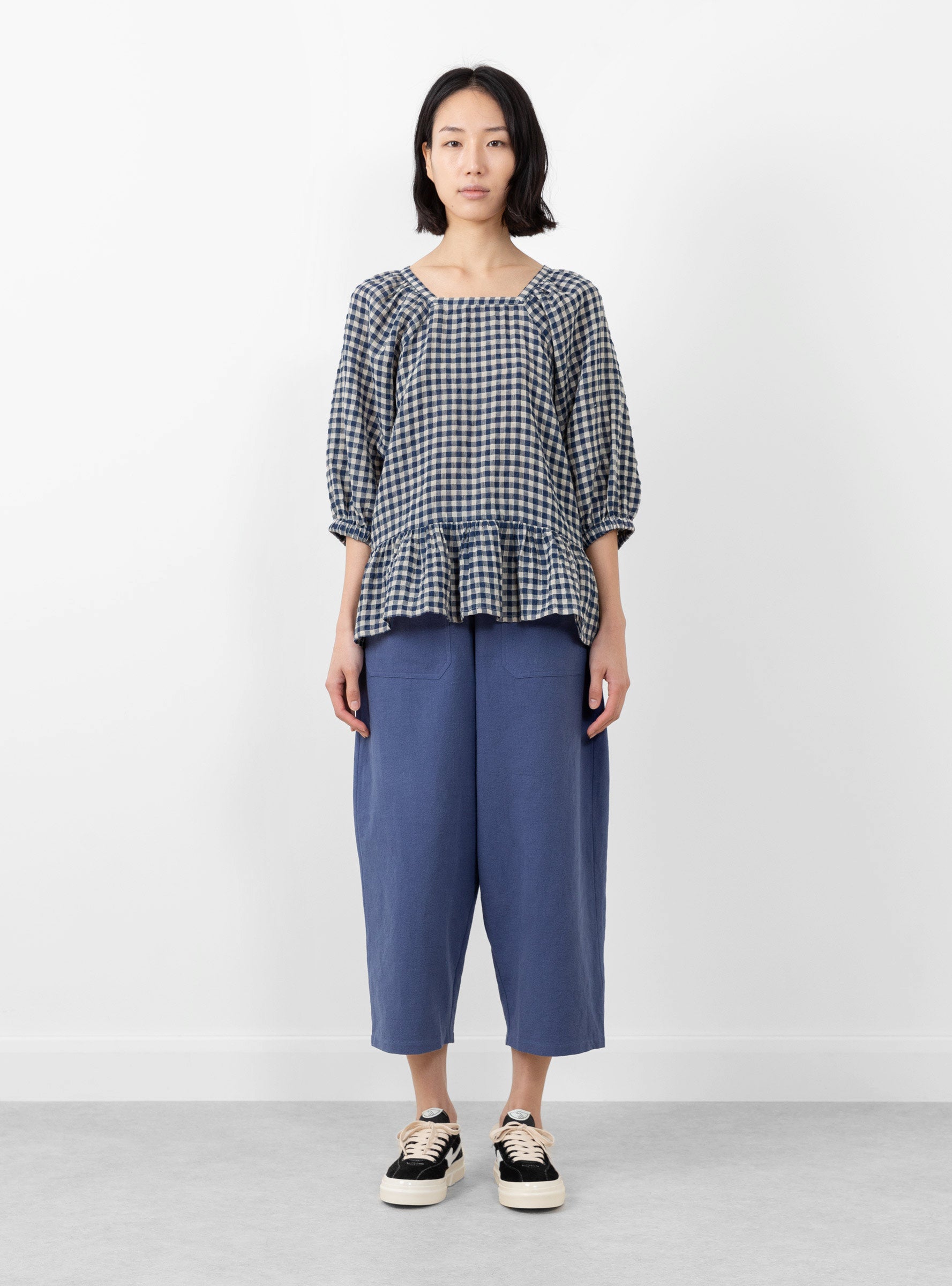  Sideline Fara Top Navy Check - Size: Medium