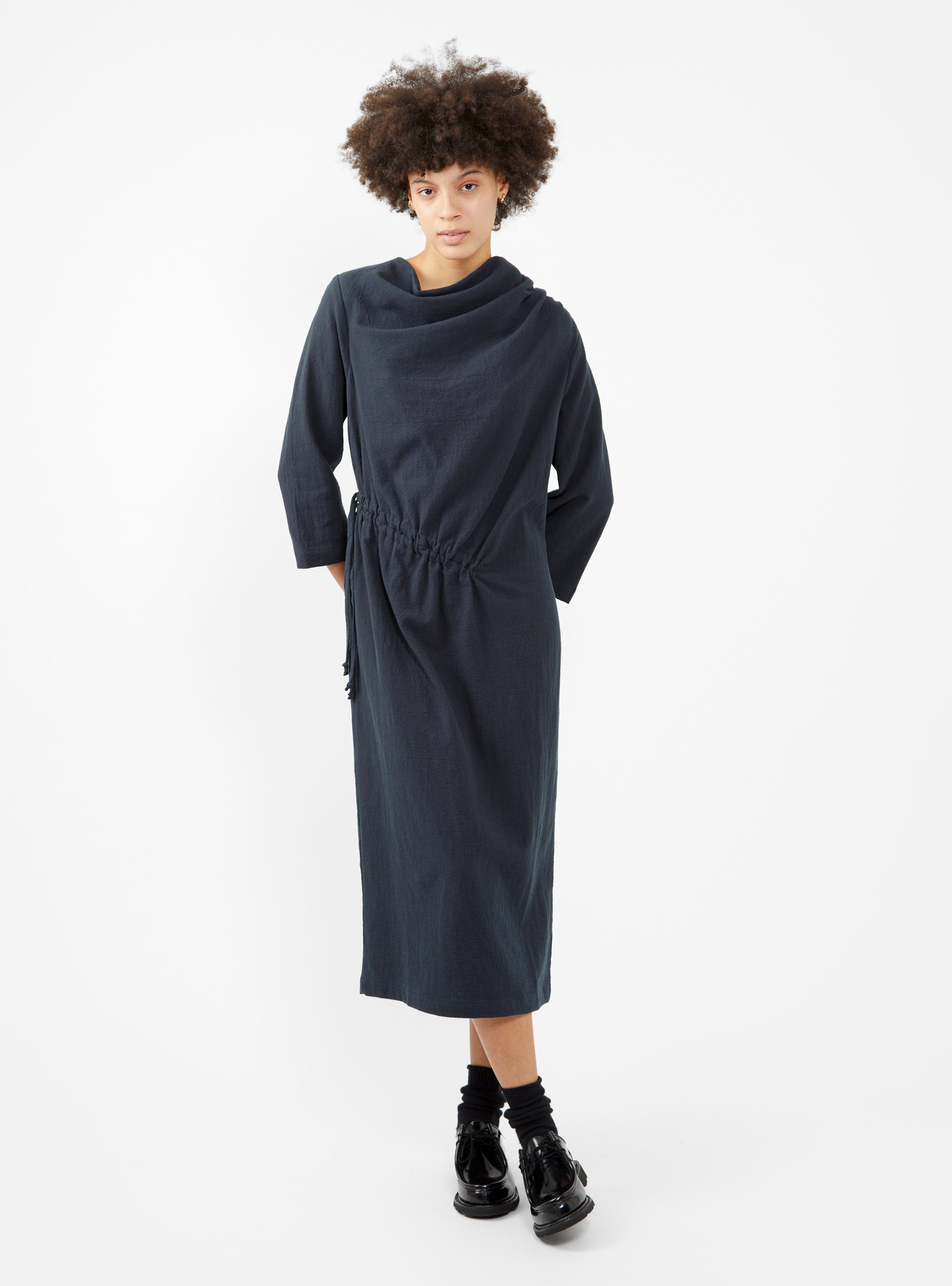  Black Crane Ruched Dress Dark Navy