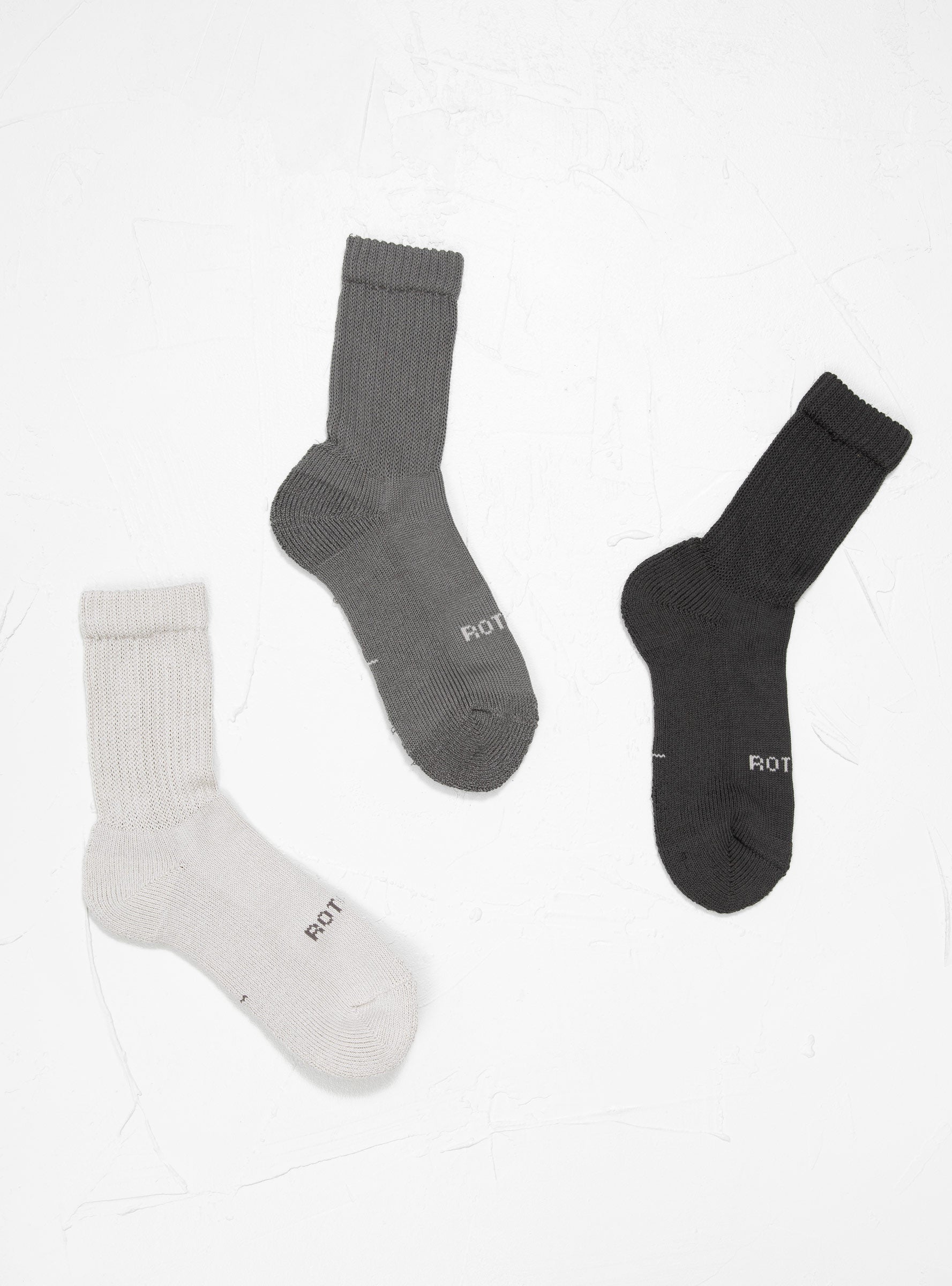 Rototo ROTOTO Organic Daily 3 Pack Crew Socks Grey - Size: ONE SIZE