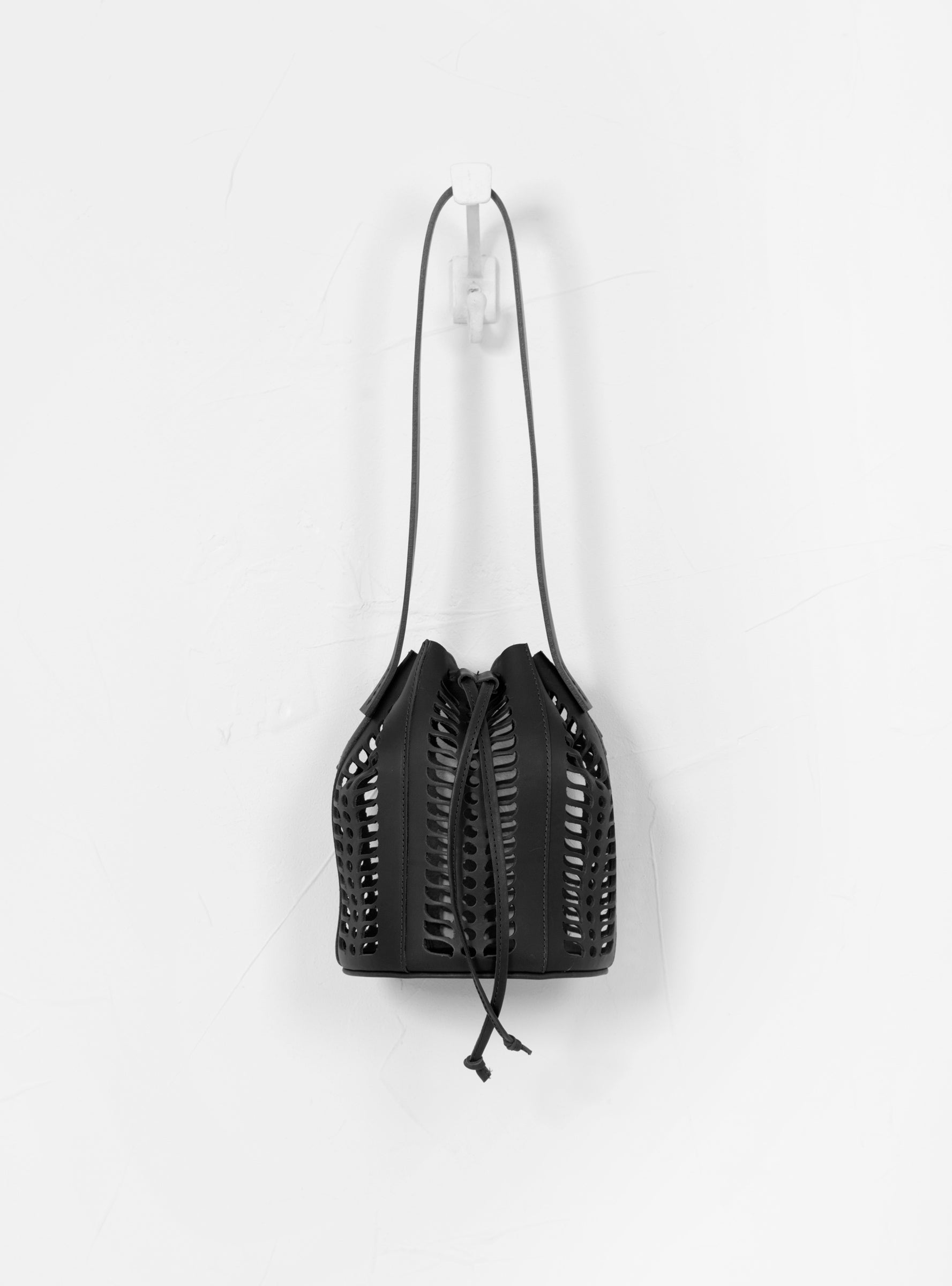  Modern Weaving Mini Jute Die Cut Bucket Bag Black