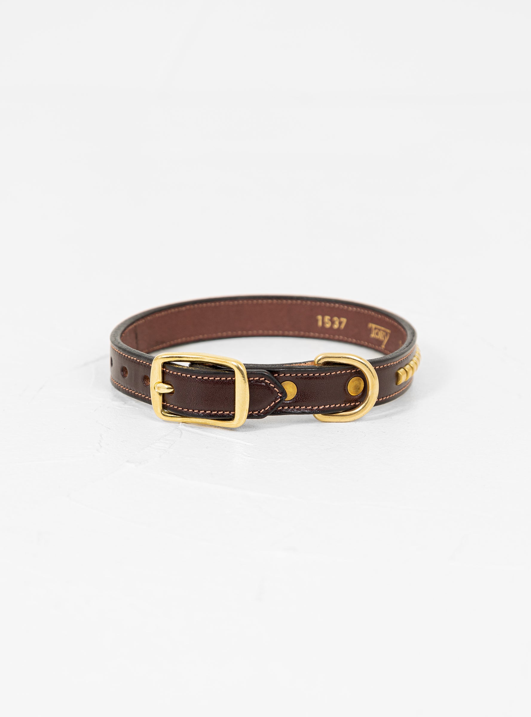  Tory Leather Clincher Dog Collar Havana Brown & Brass