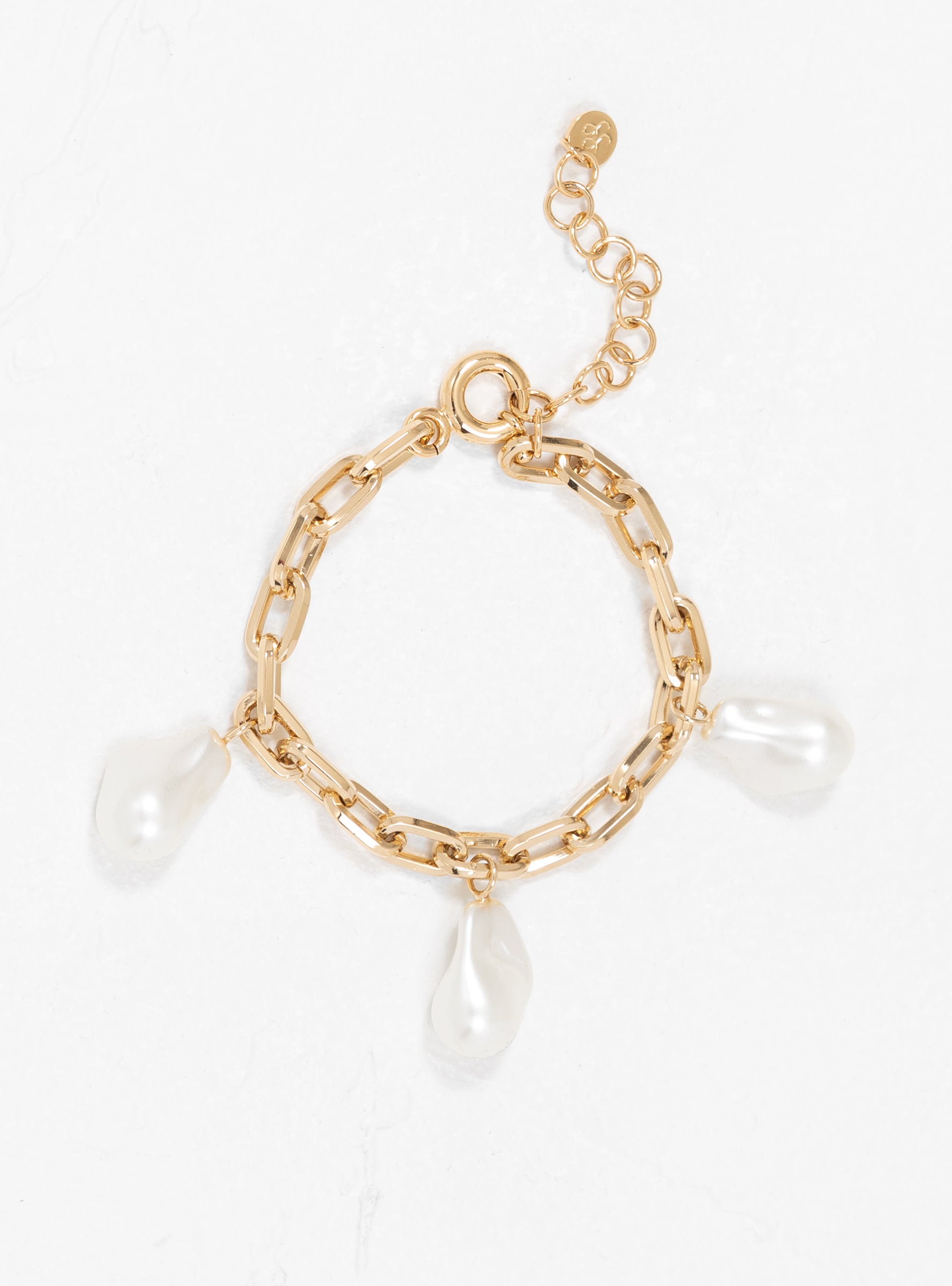  Rejina Pyo Trio Chain Glass Pearl Bracelet Gold Tone