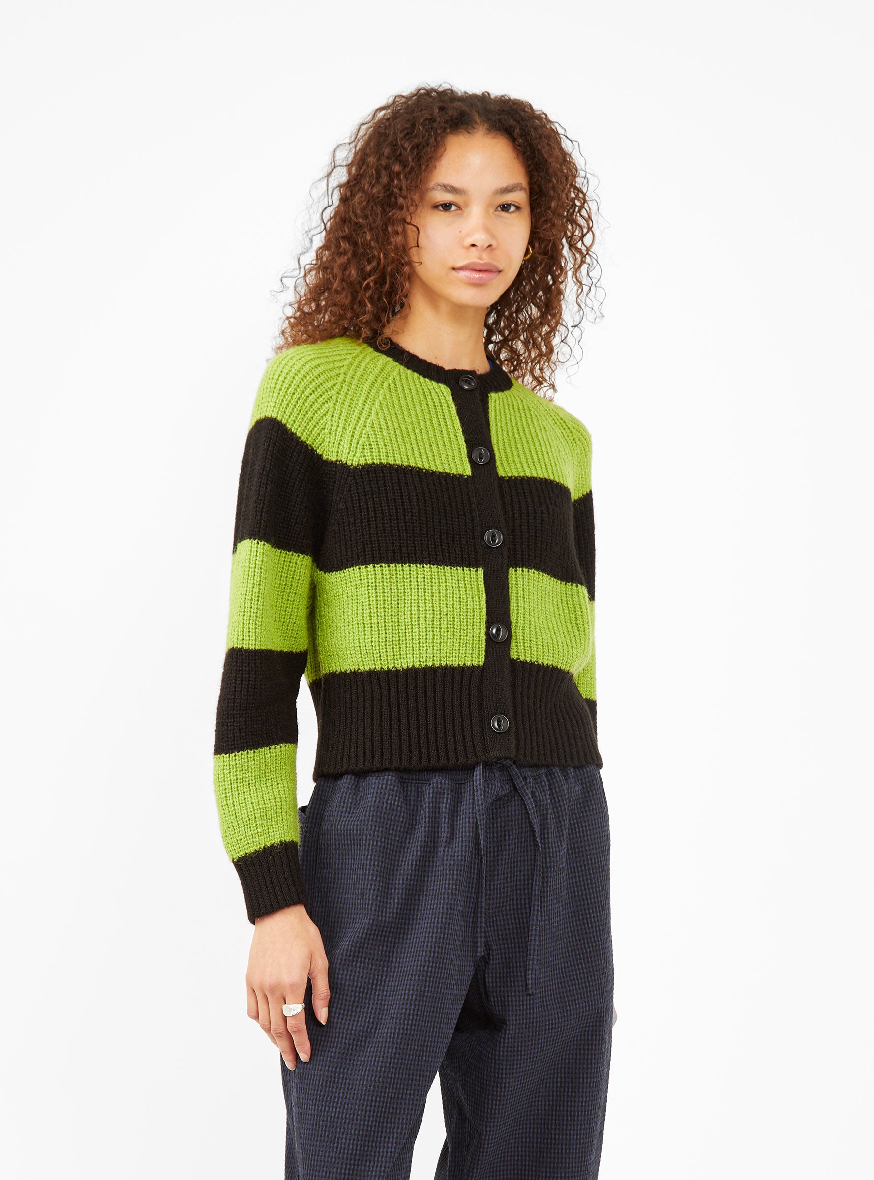  YMC Foxtail Cardigan Black & Green Stripe