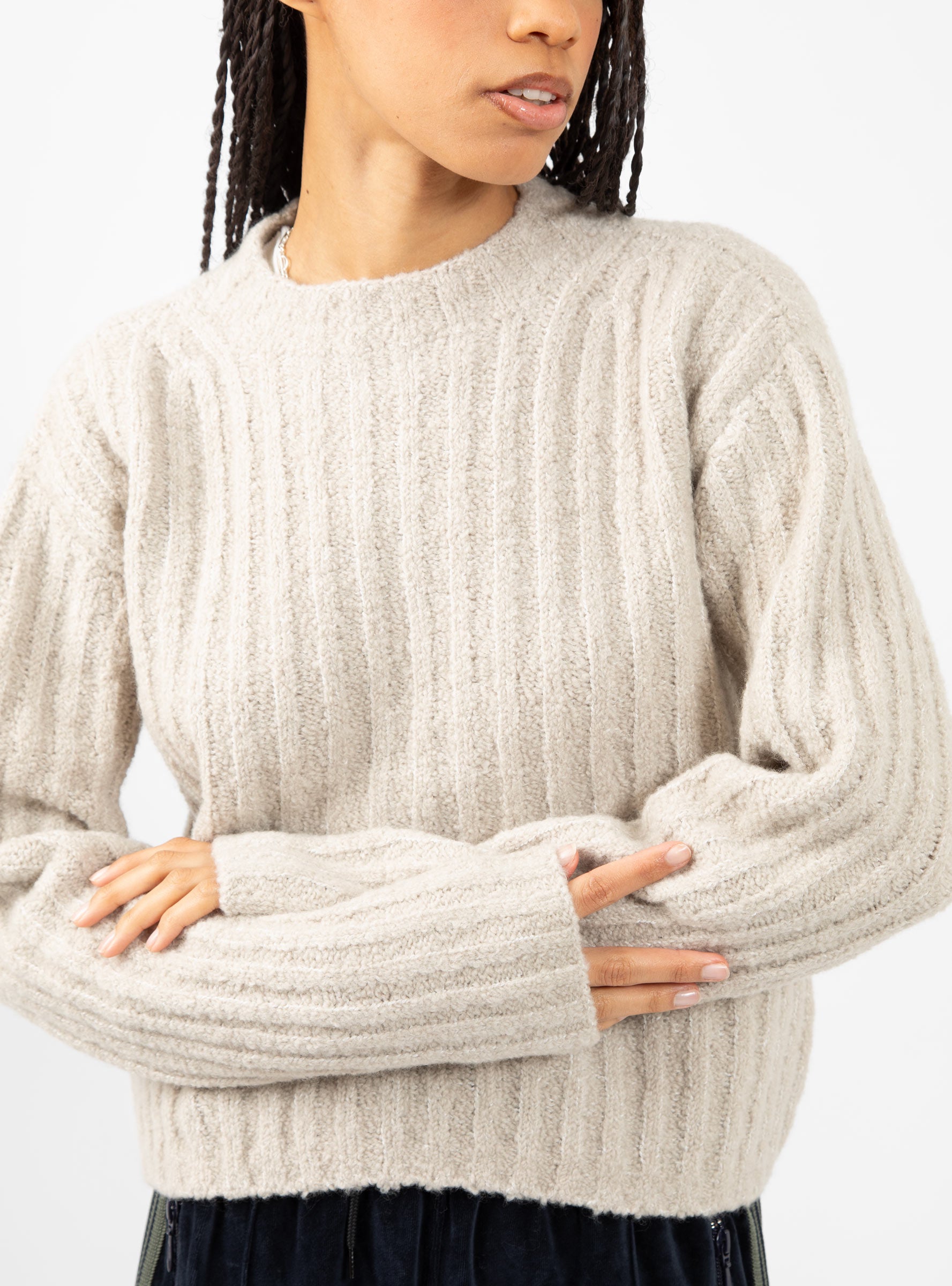 Lauren Manoogian Lauren Manoogian Plush Rib Crewneck Cream - Size: Medium