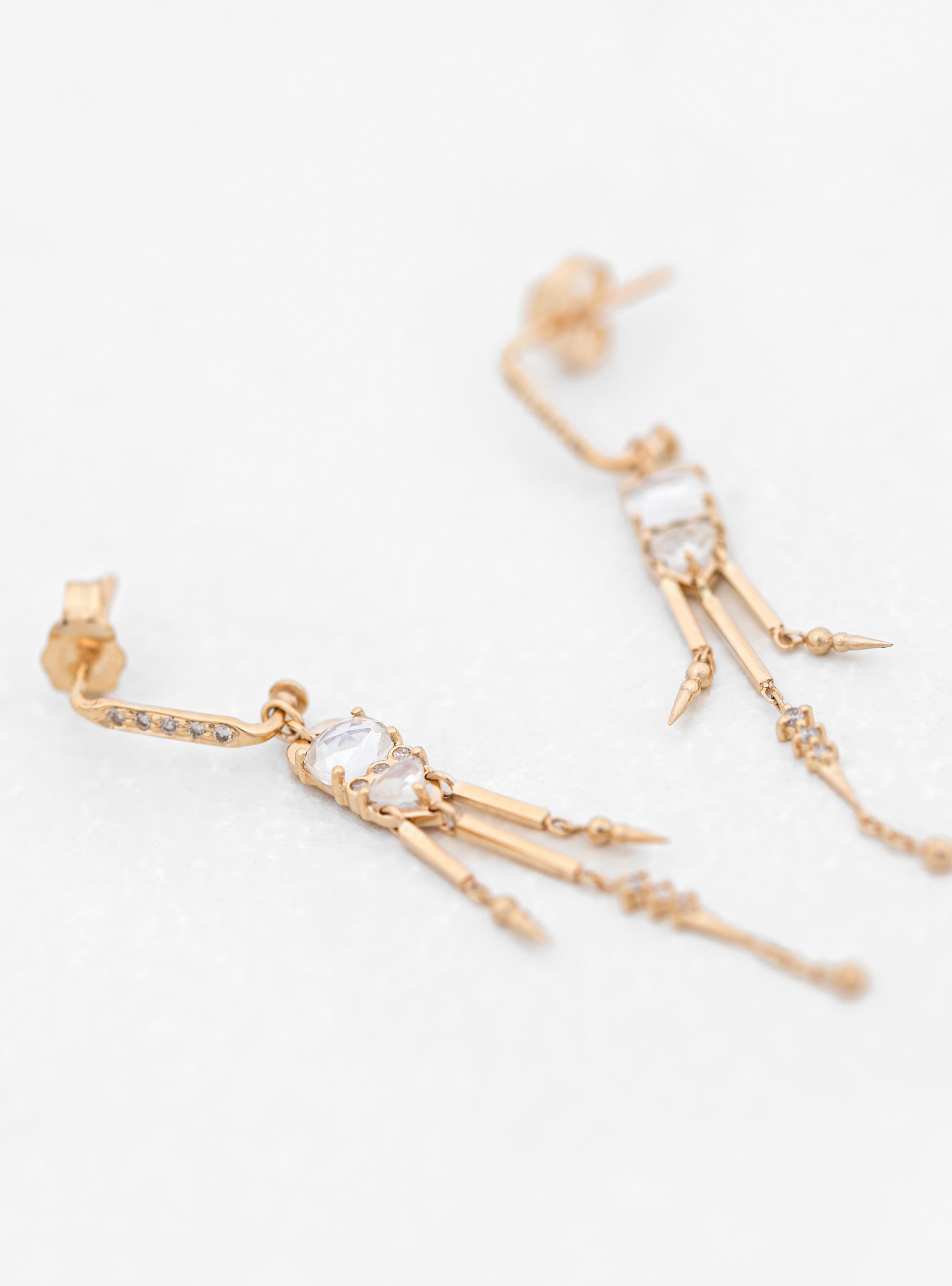  Celine Daoust Moonstone & Diamond Long Dangling Earrings