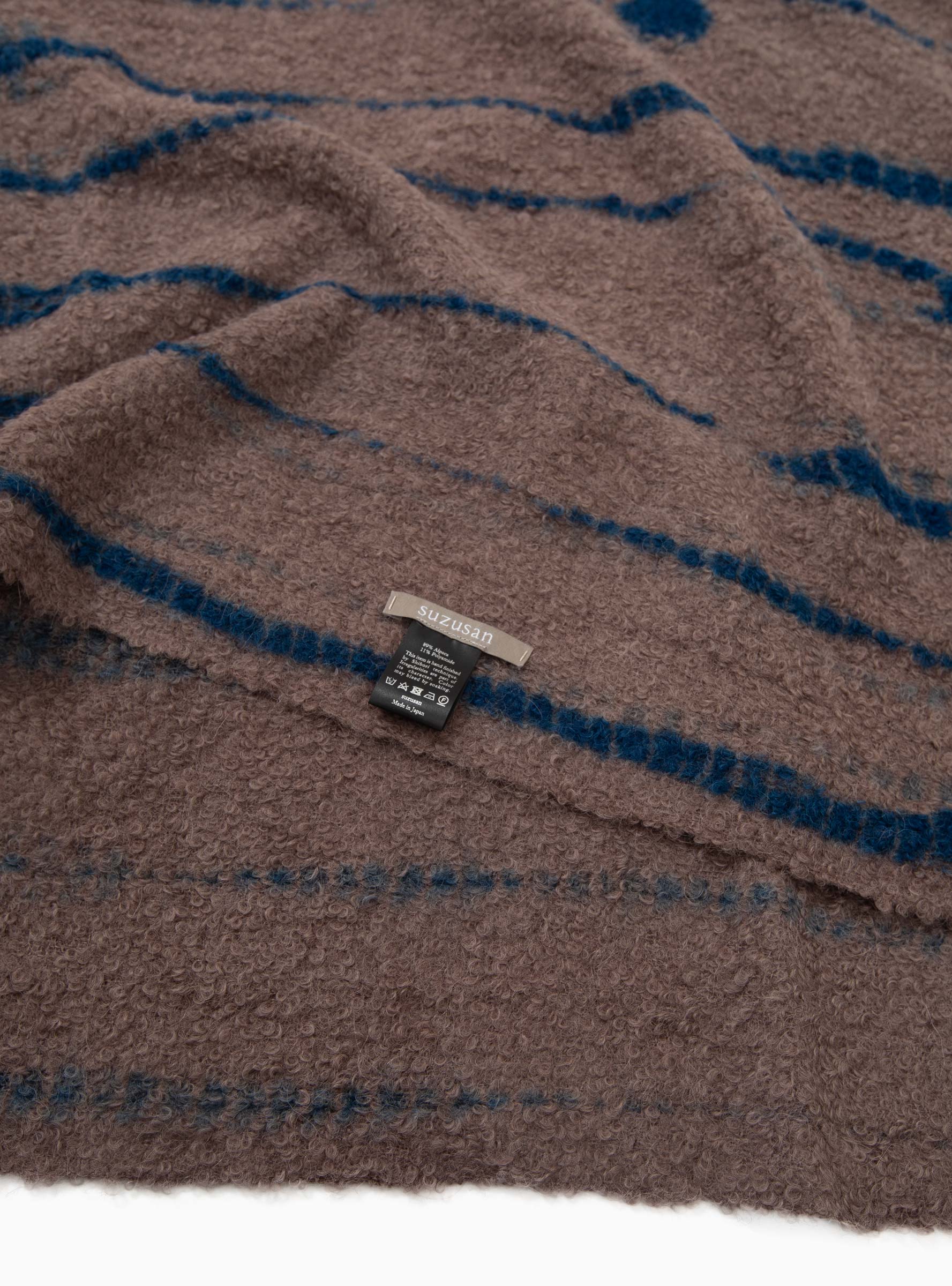  Suzusan Yanagi Shibori Bouclé Throw Brown & Indigo