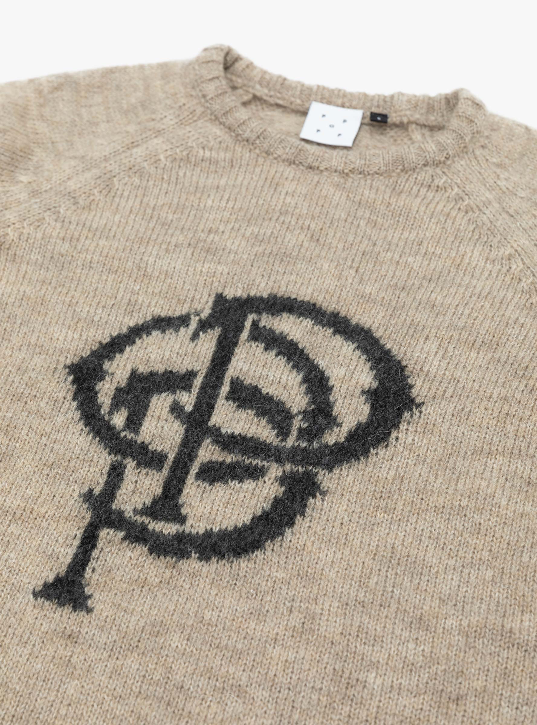 Pop Trading Company Pop Trading Company Initials Knitted Crewneck Sesame - Size: Medium