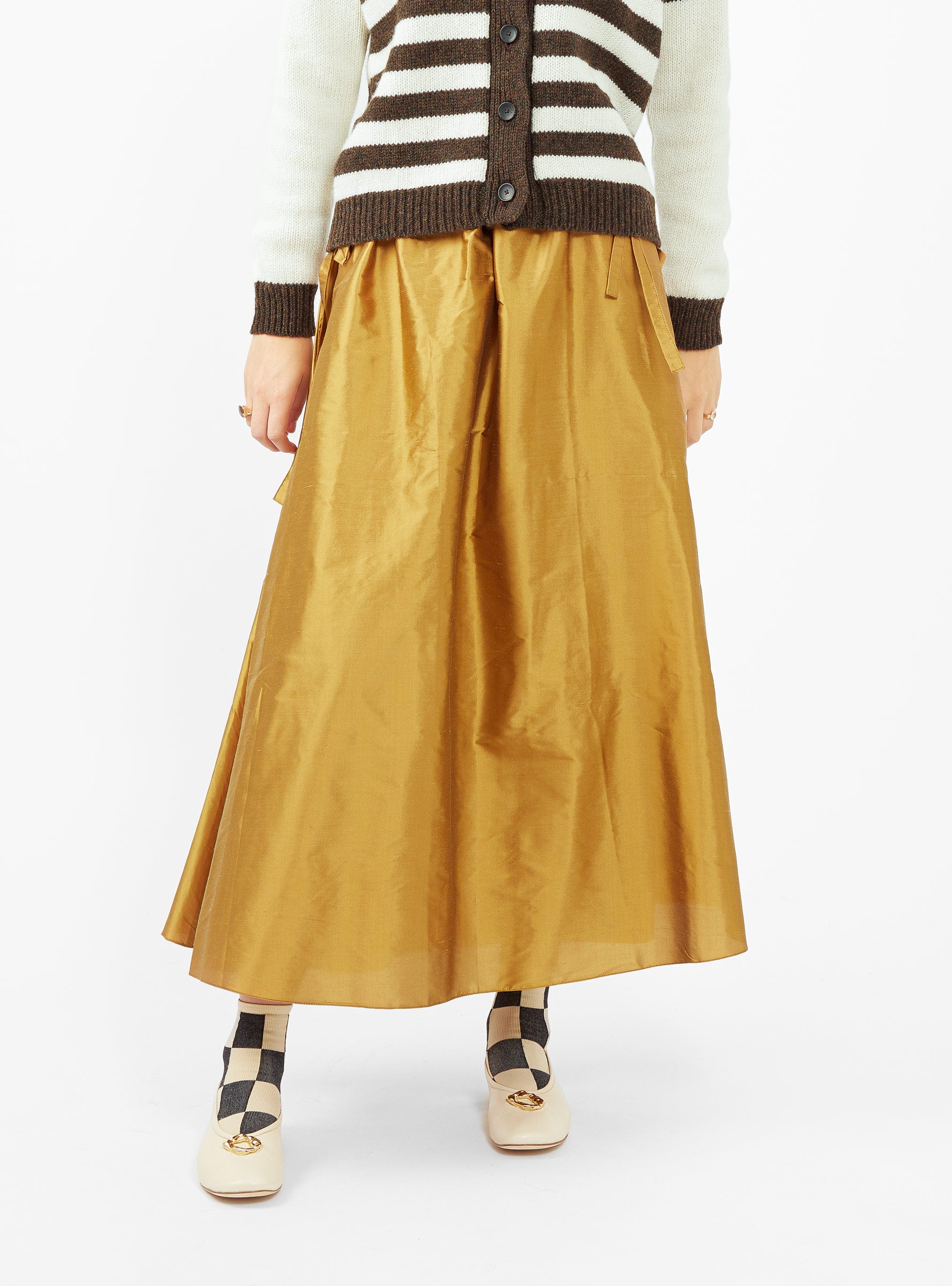  Cawley Tallulah Silk Dupion Skirt Ochre