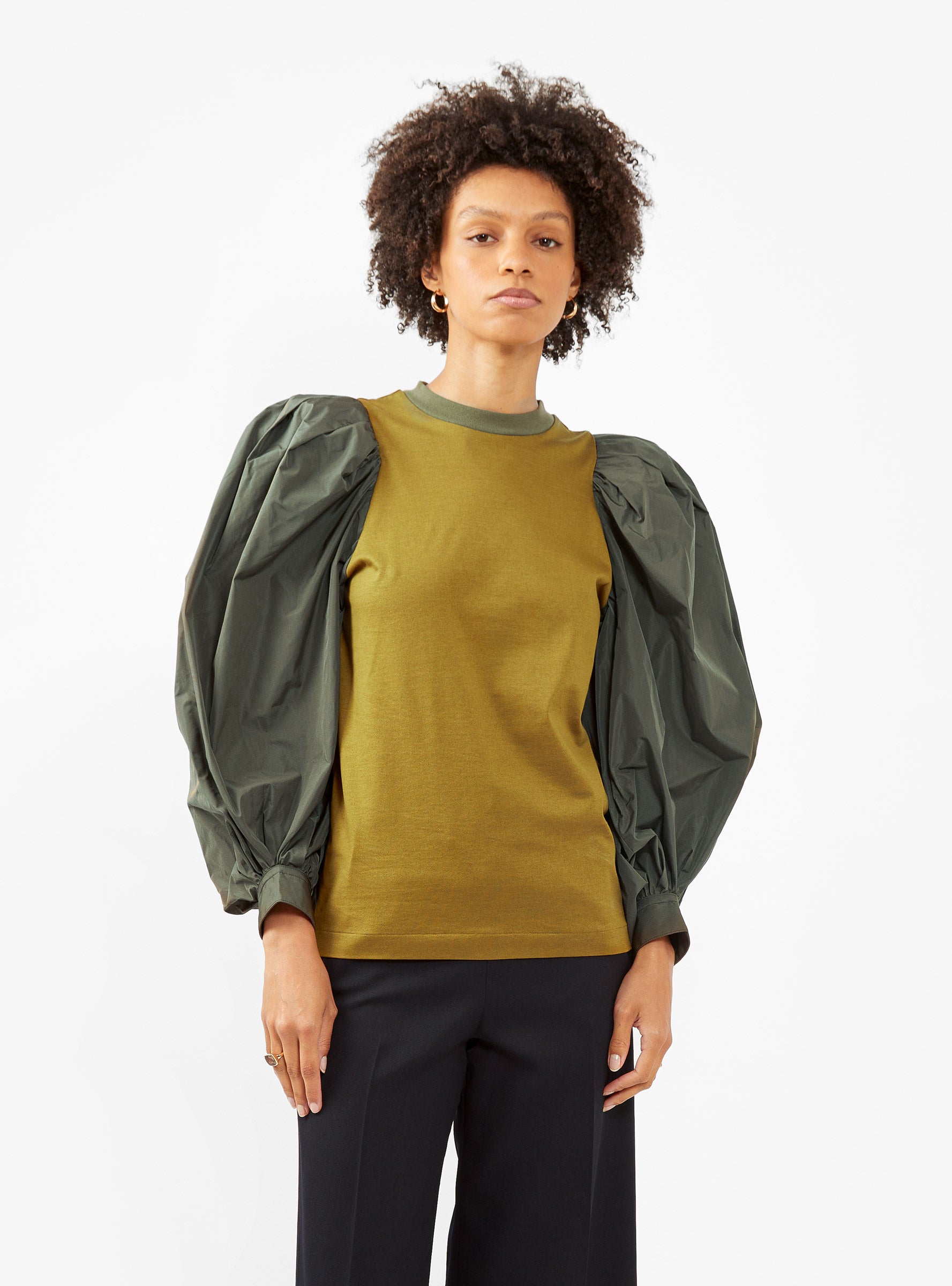  TOGA PULLA Cotton Jersey Top Khaki