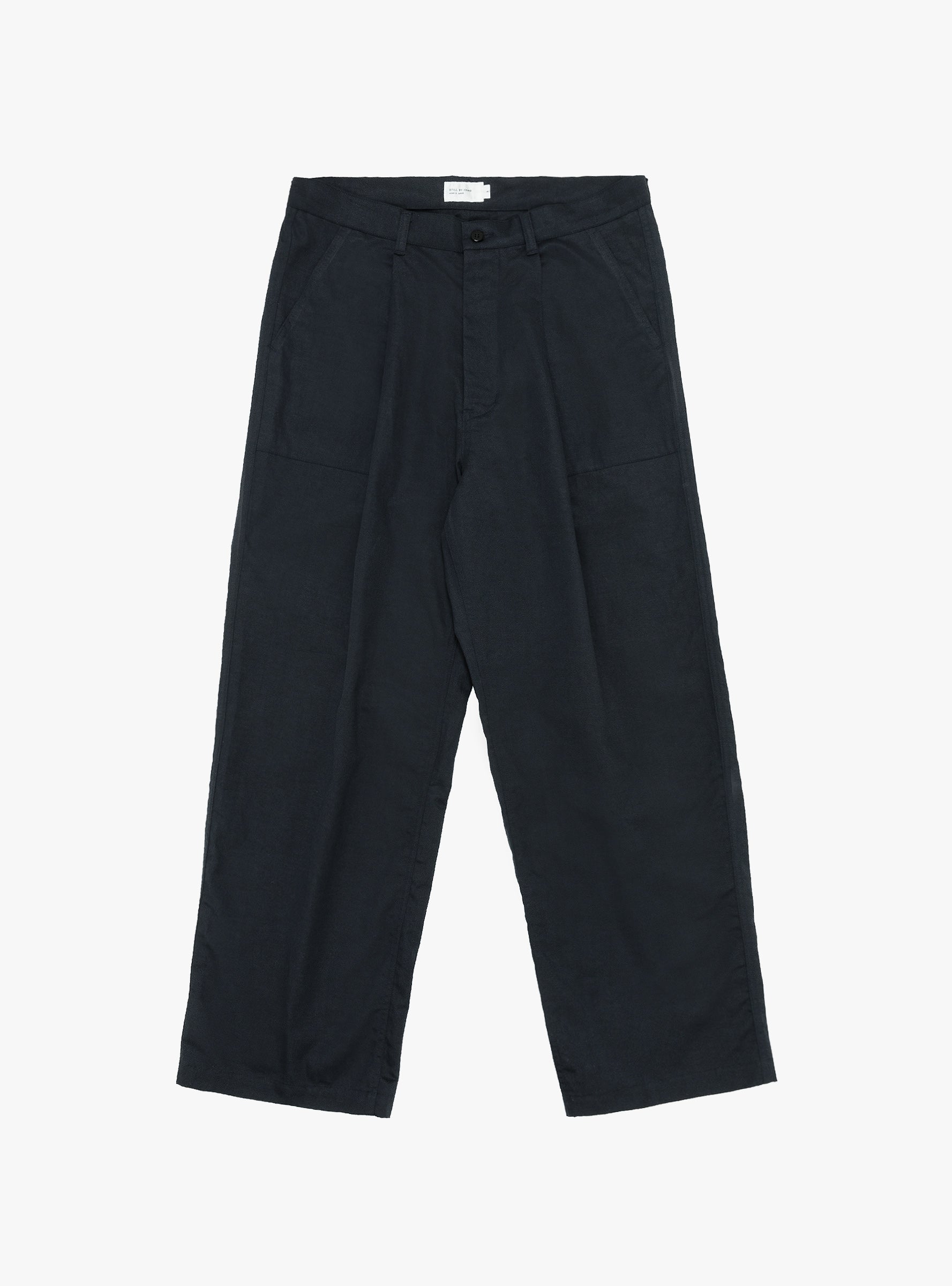  Still By Hand Linen Mixed Baker Pants Navy - Size: Large