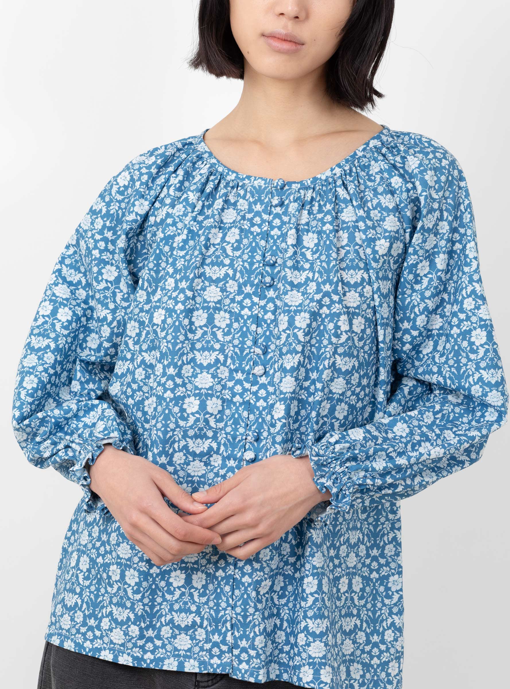  Sideline Poppy Top Blue Print - Size: XS