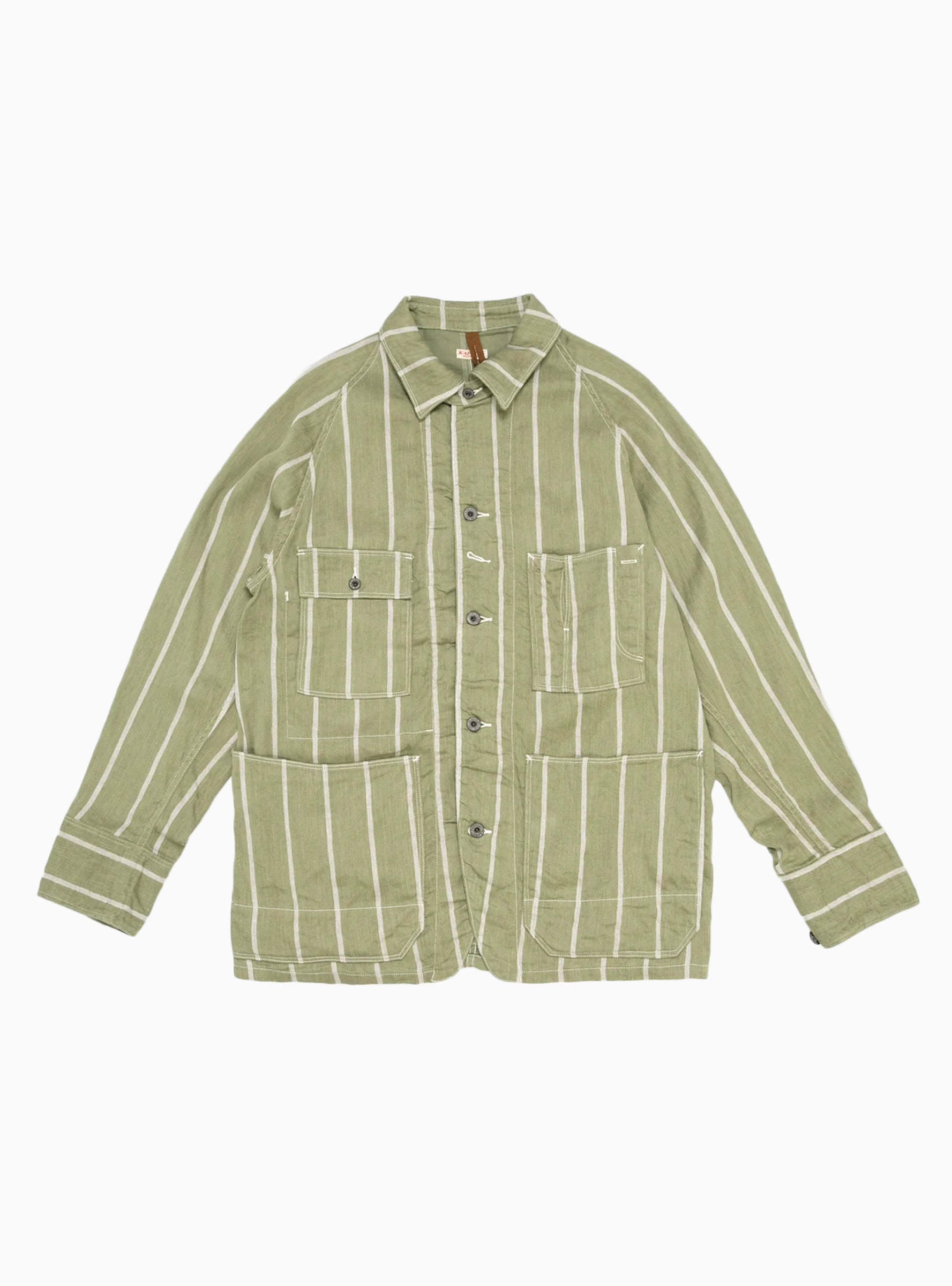  Kapital Linen Phillies Stripe Cactus Coverall Jacket Khaki