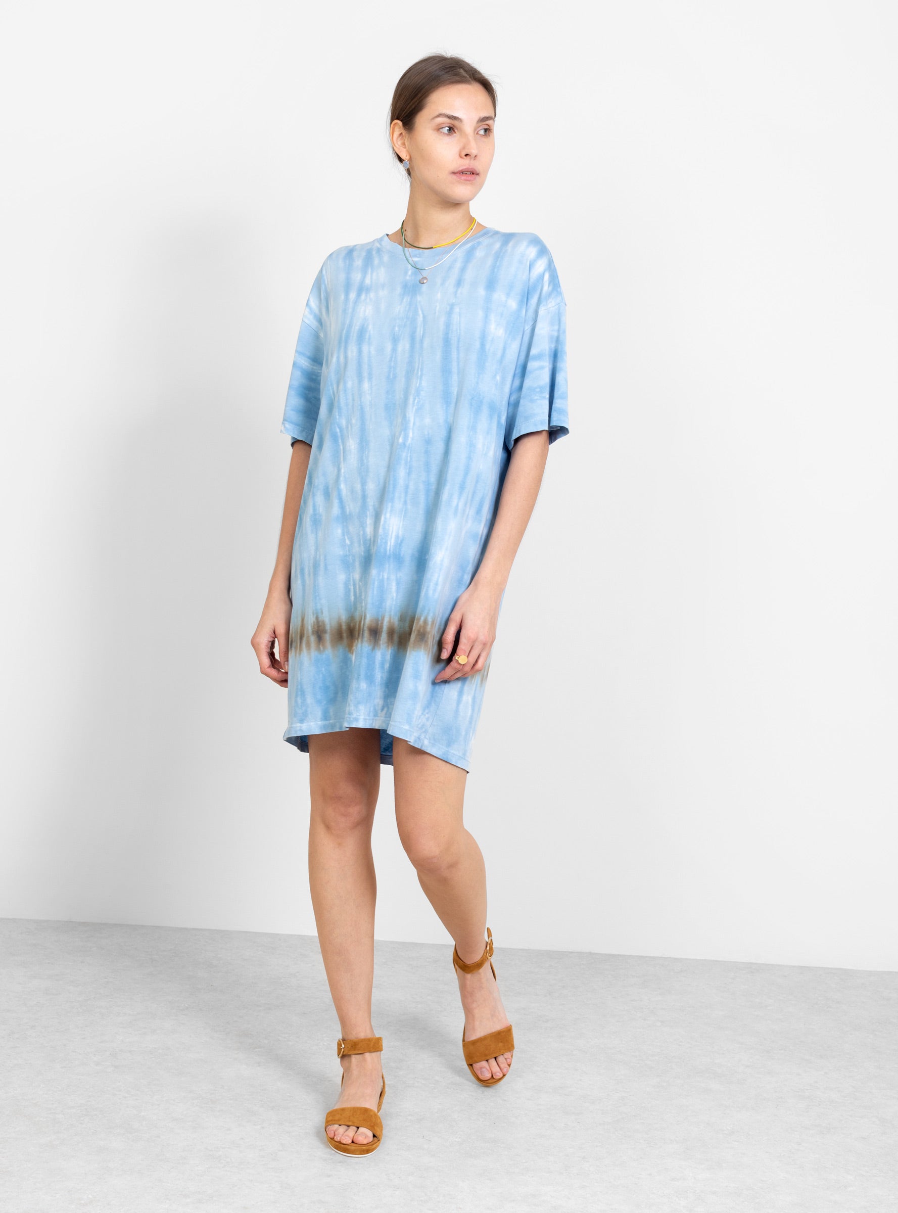  Raquel Allegra T-Shirt Dress Blue Stripe Tie Dye