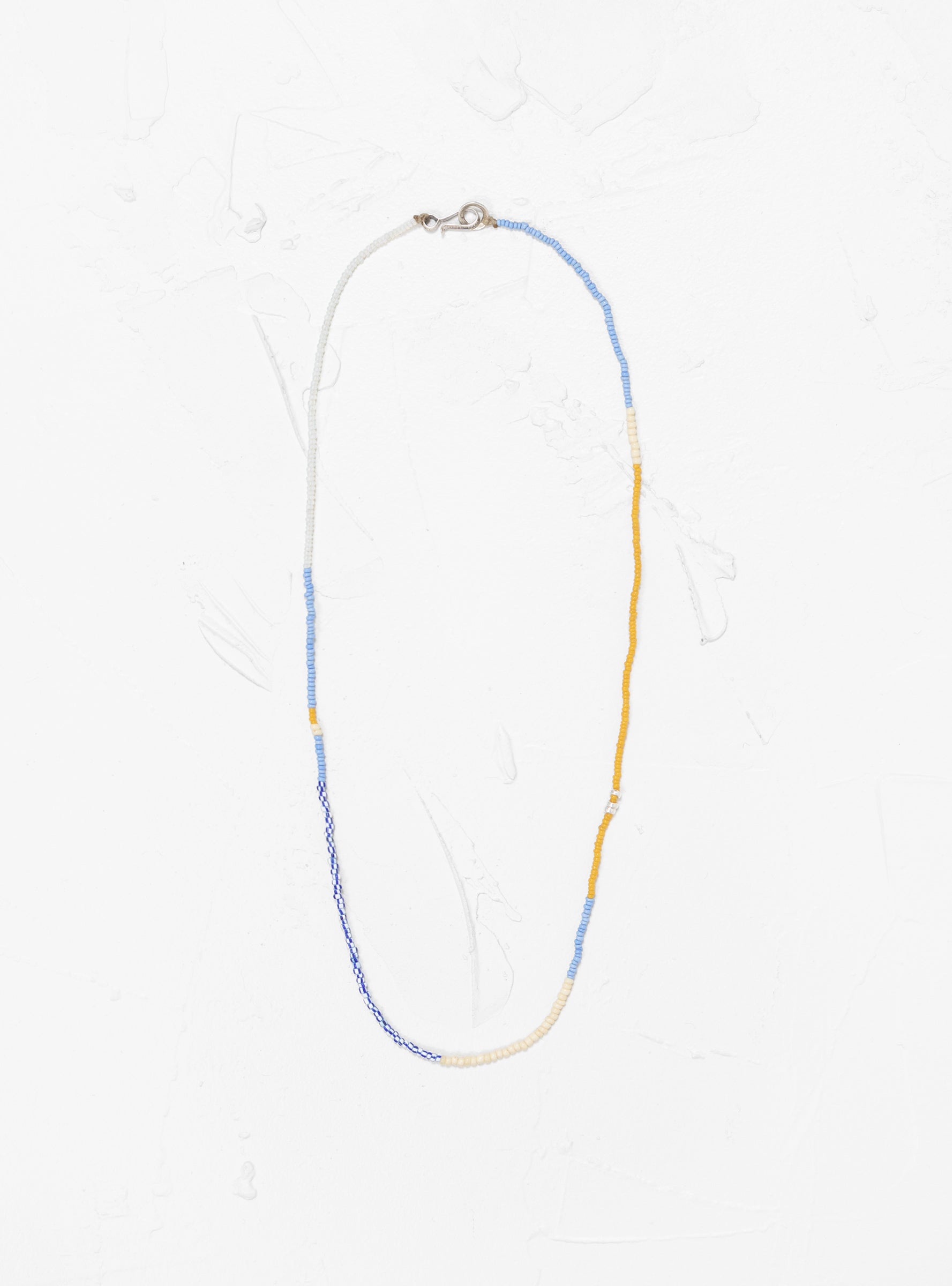  NORTH WORKS Long Venetian Glass Bead Necklace White, Blue & Yellow