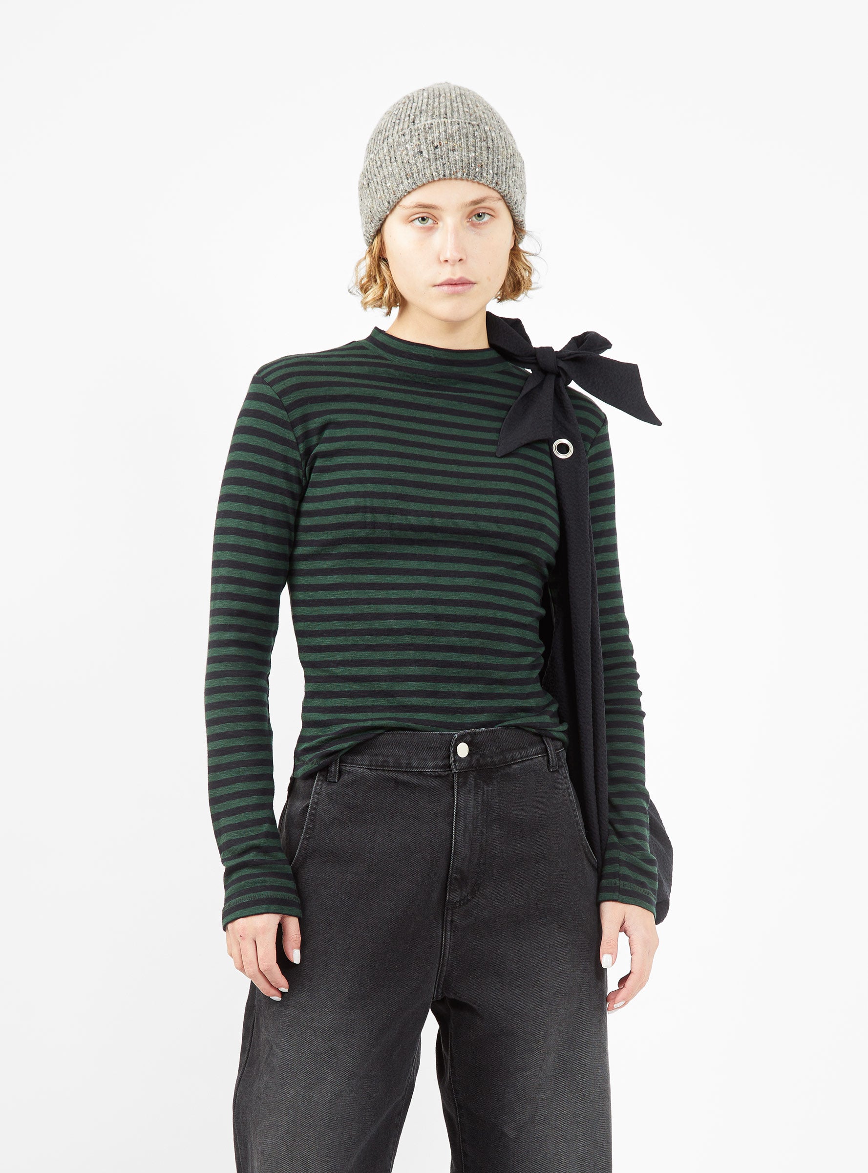  YMC High Rains T-shirt Green & Black Stripe