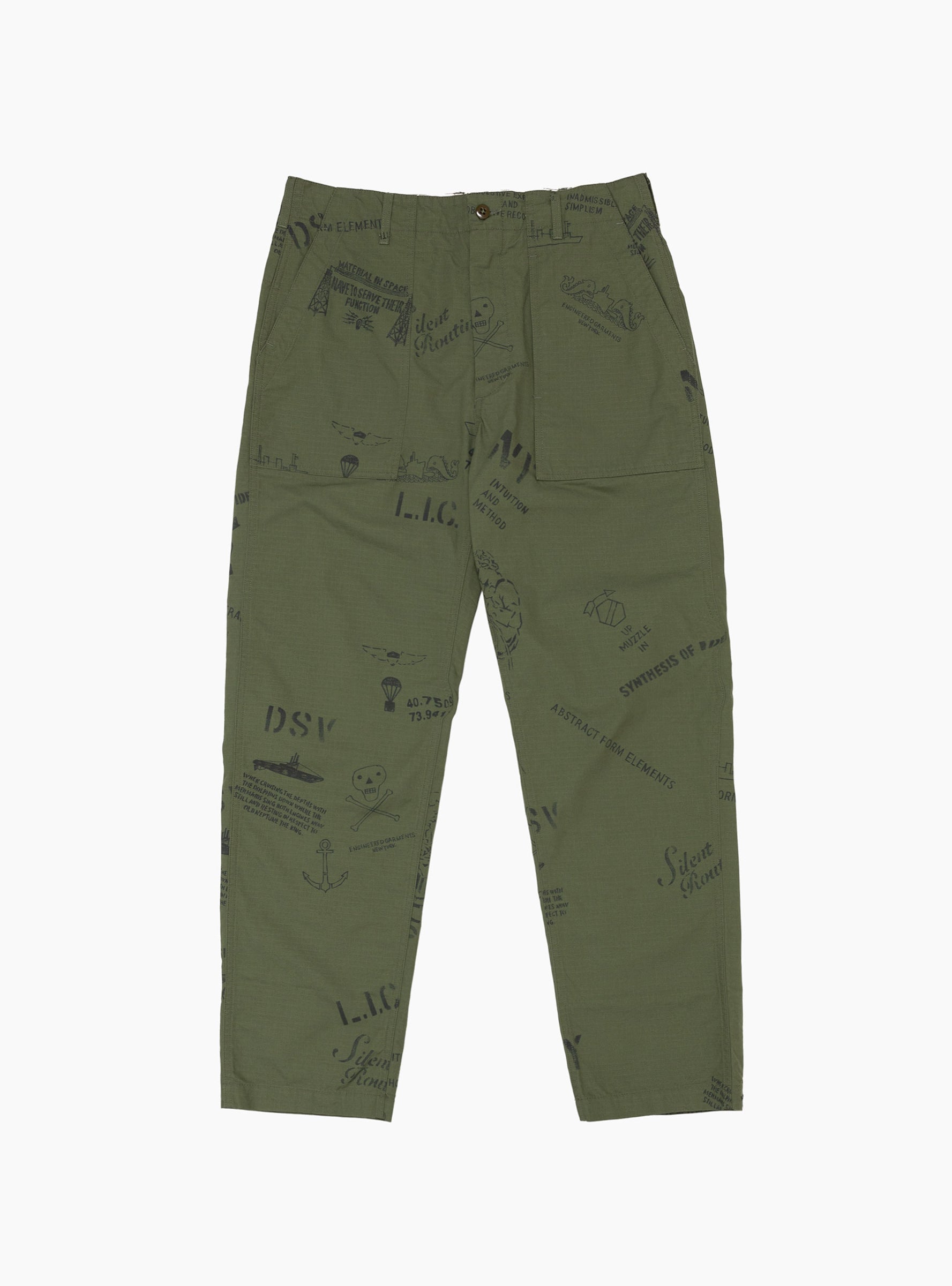 engineered garments Engineered Garments Graffiti Print Fatigue Pant Olive - Size: XL