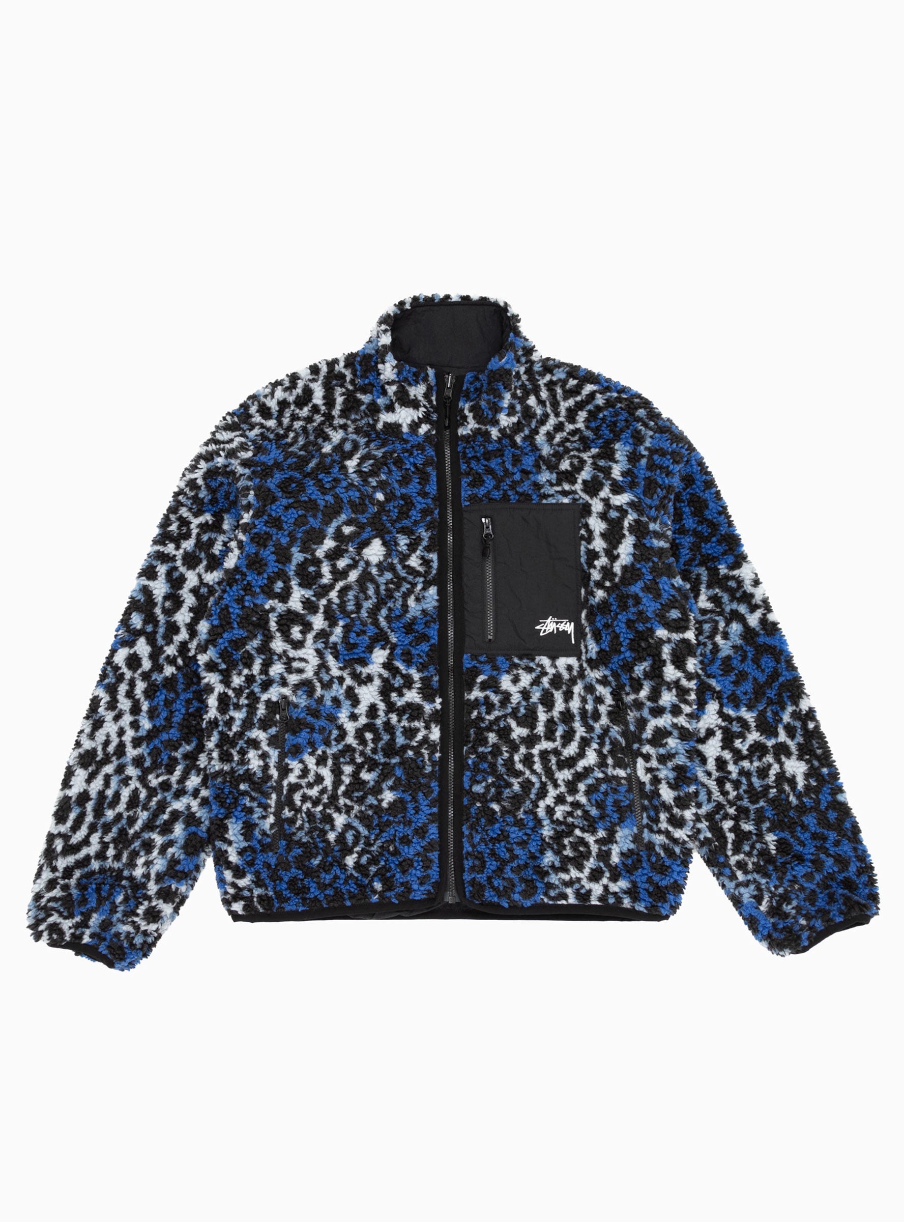  Stüssy Sherpa Reversible Jacket Blue Leopard