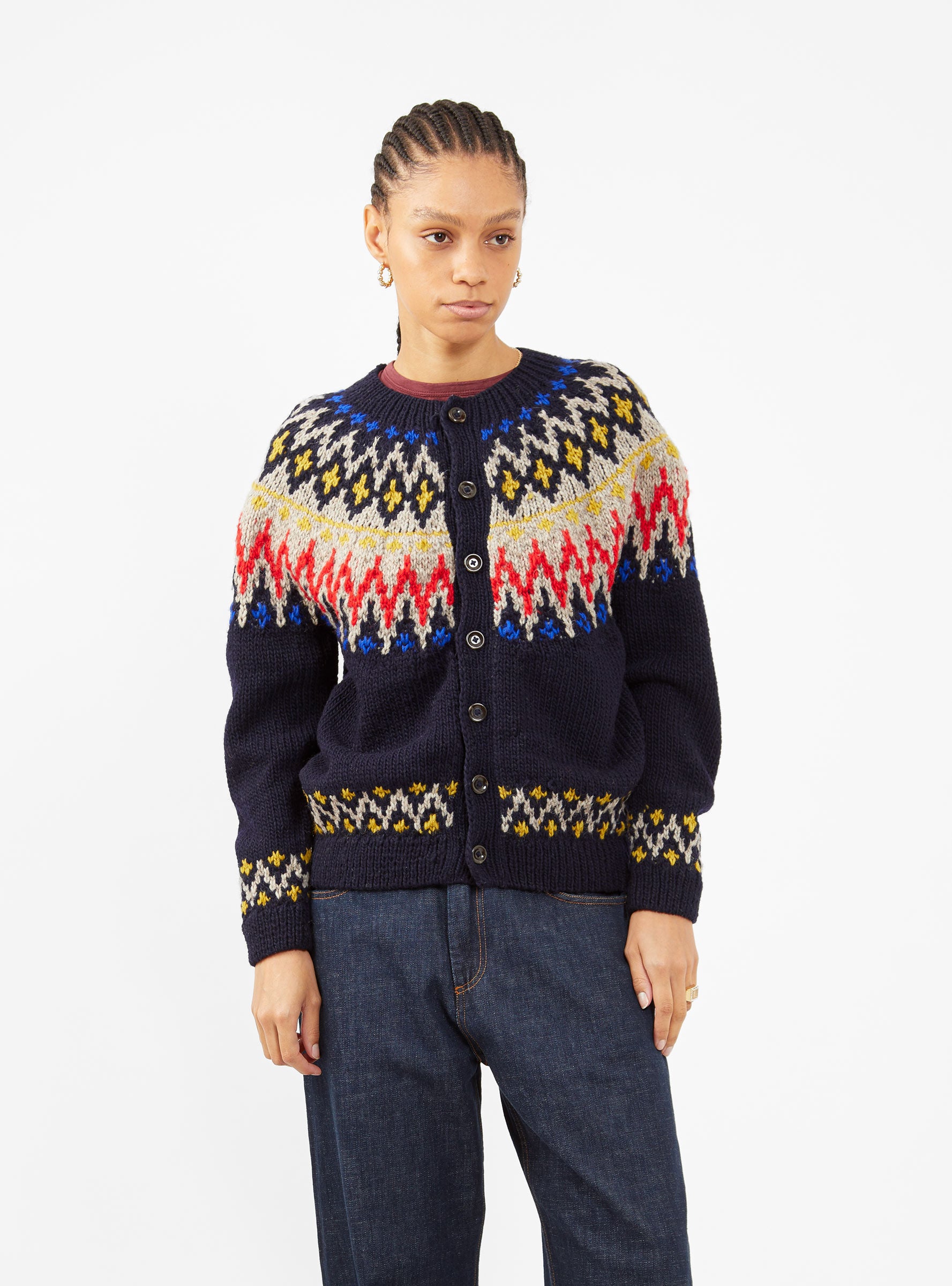  BEAMS BOY Nordic Cardigan Navy