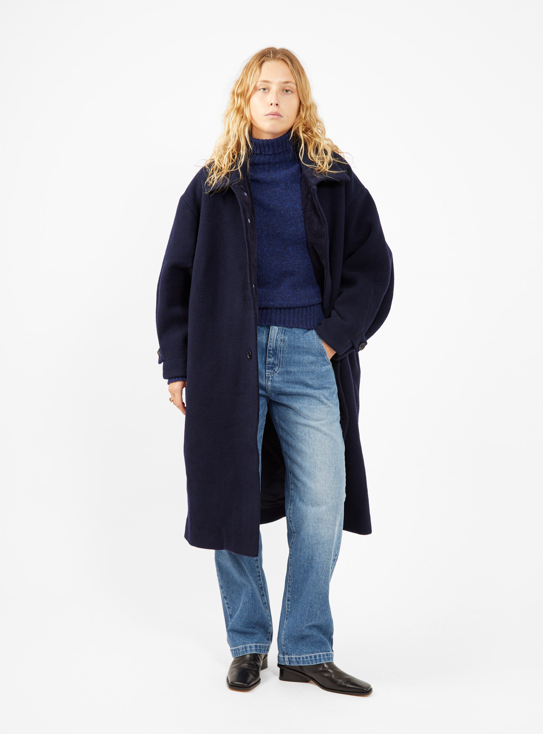  7115 by Szeki Cuffed Wool Coat Navy