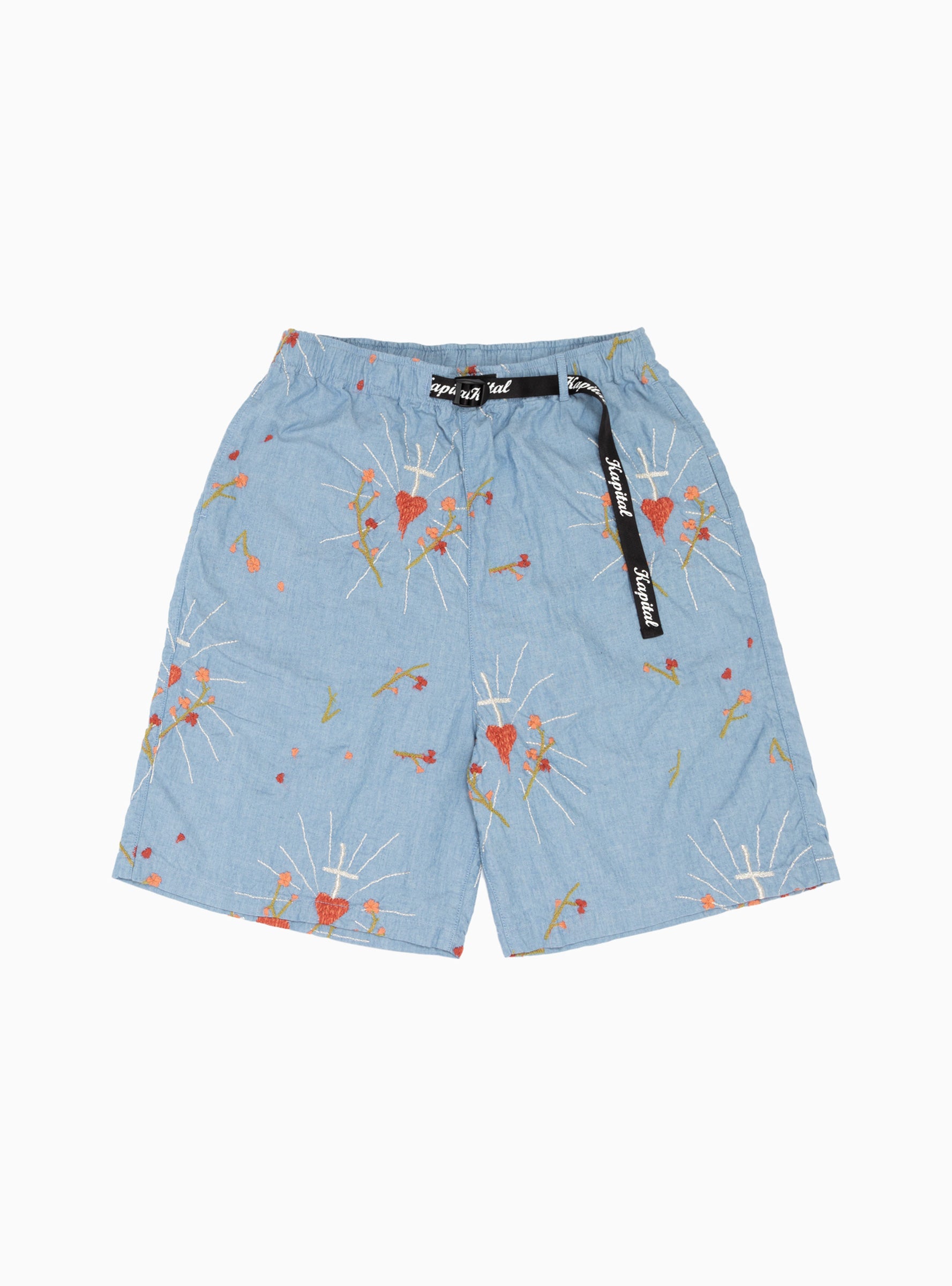  Kapital Corazon Embroidered Easy Shorts Blue