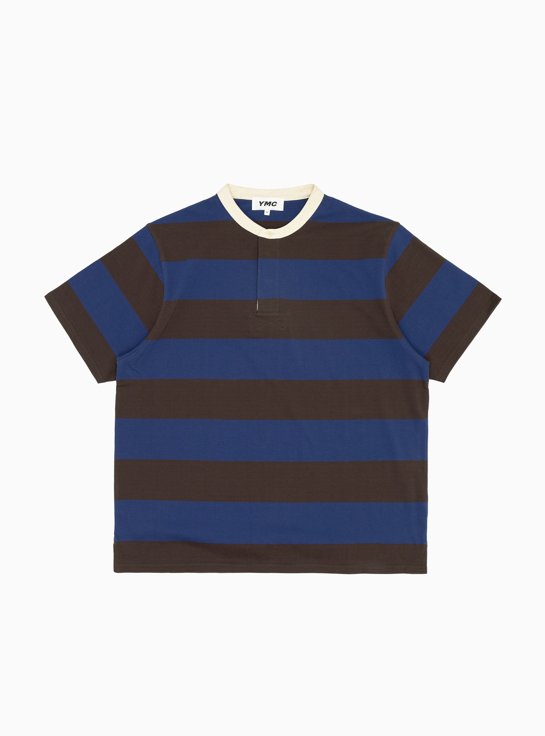  YMC Merve Rugby Shirt Brown & Blue Stripe