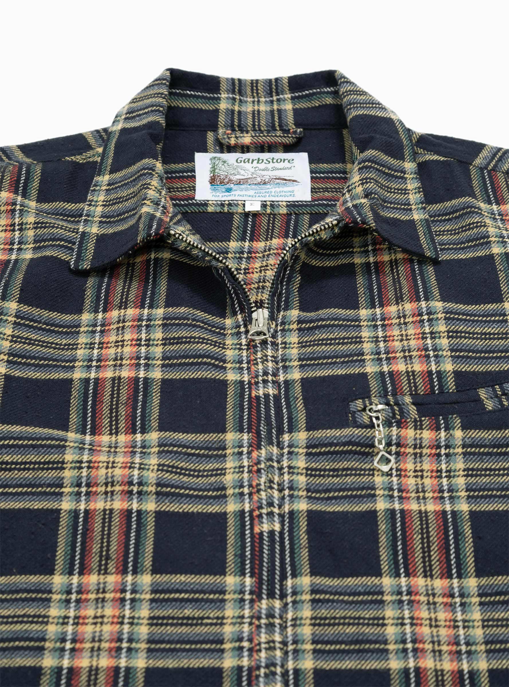  Garbstore Grande Zip Shirt Midnight Blue Check - Size: XL