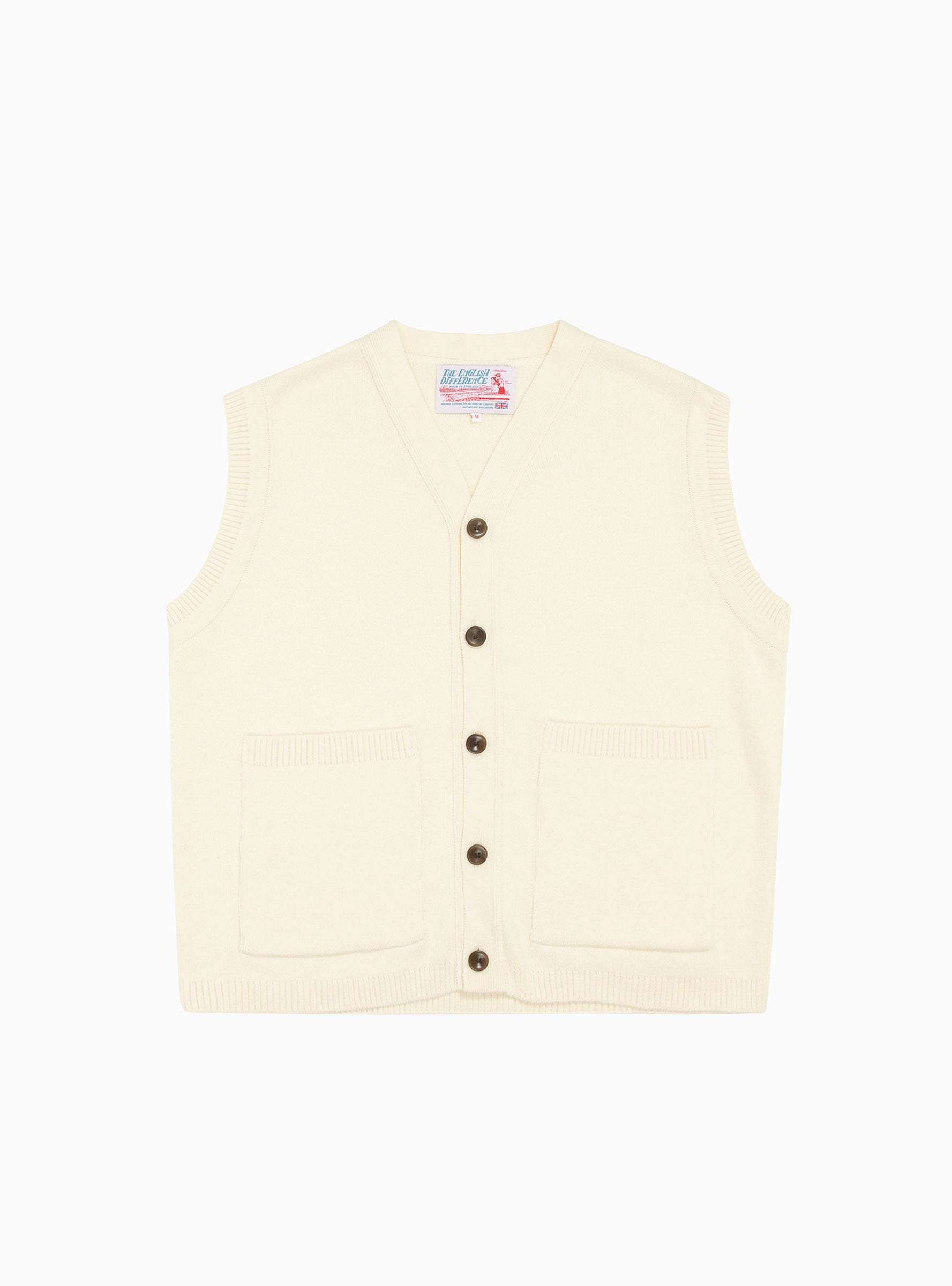  The English Difference Pocket Sweater Vest Cream - Size: Large