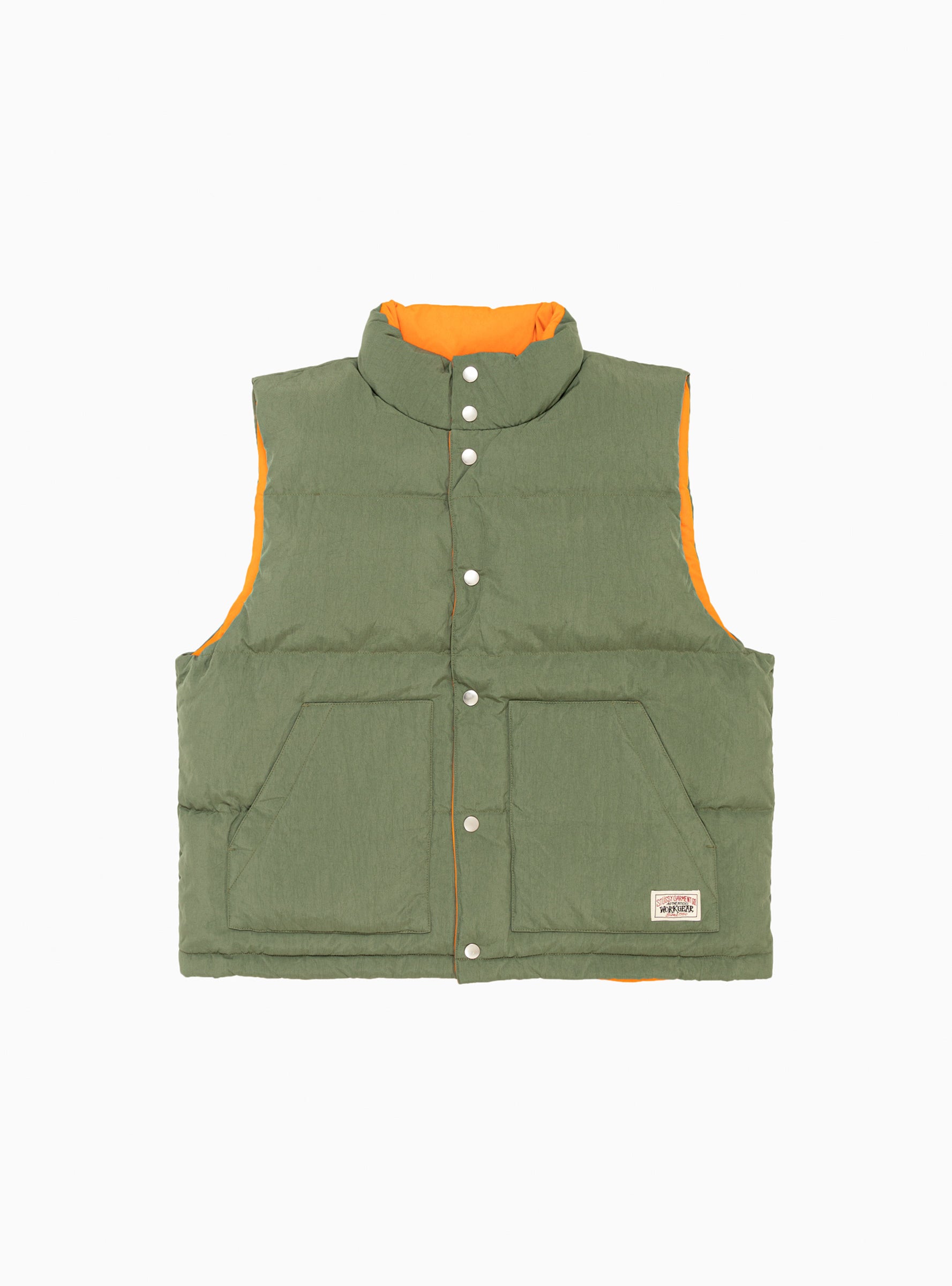  Stüssy Workgear Reversible Down Vest Olive & Orange