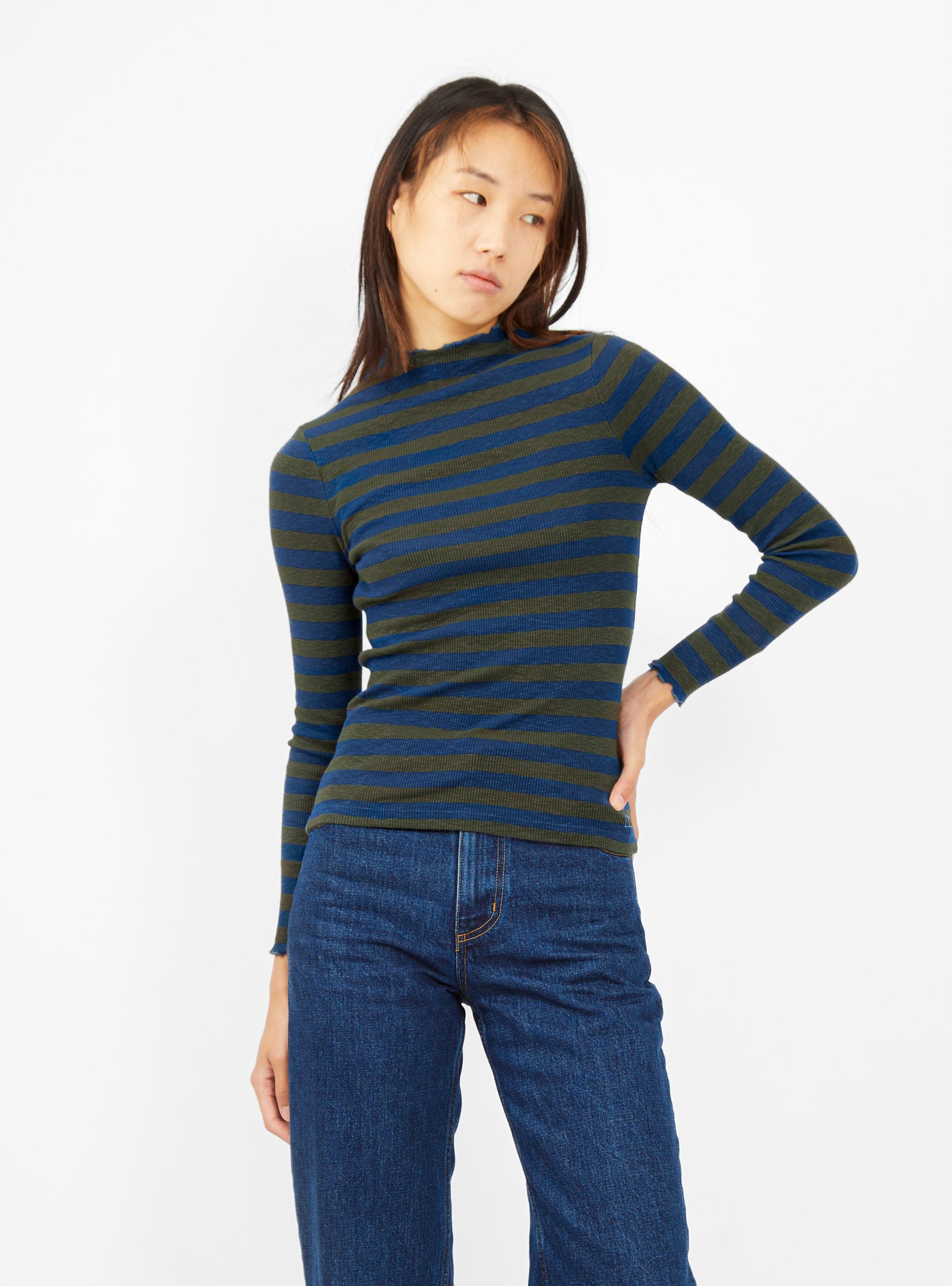  Bellerose Niba T-shirt Green & Blue Stripe