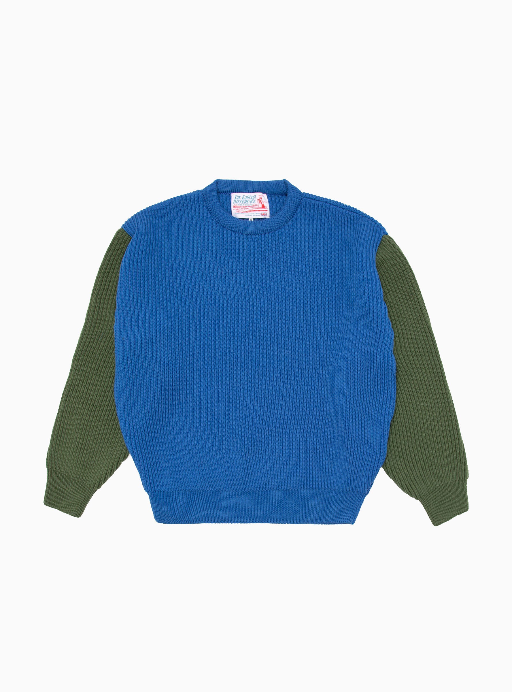  The English Difference Beacon Merino Wool Crew Sweater Royal Blue & Olive