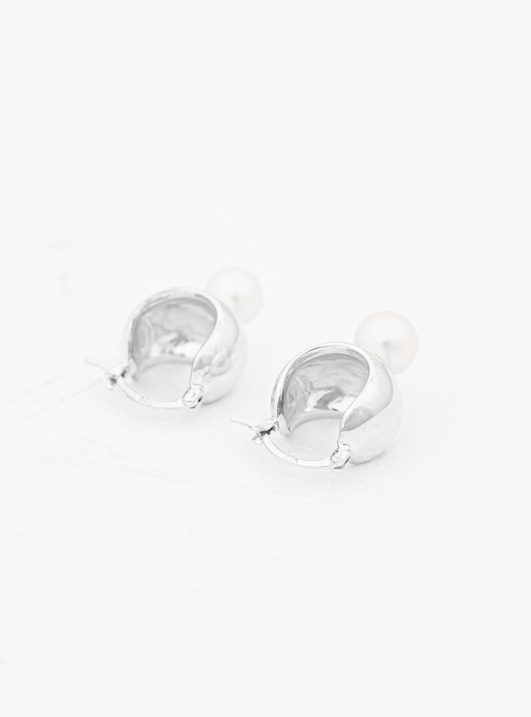  Modern Weaving Sterling Silver Mini Bubble Hoop Sphere Earrings Pearl