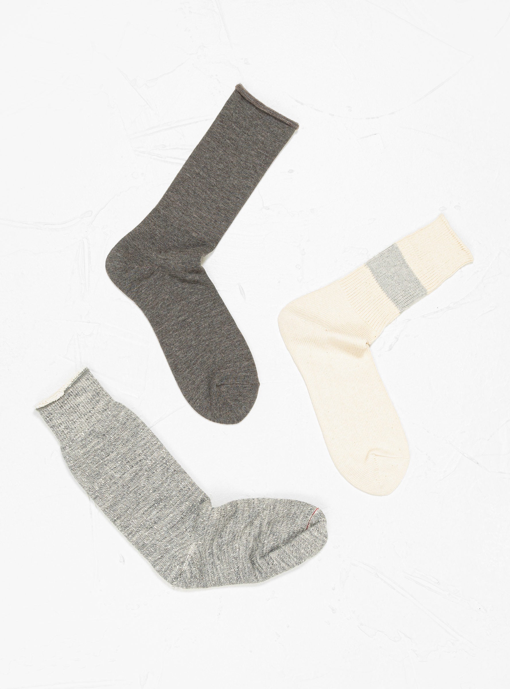  ROTOTO Special Trio Socks Grey & Off White