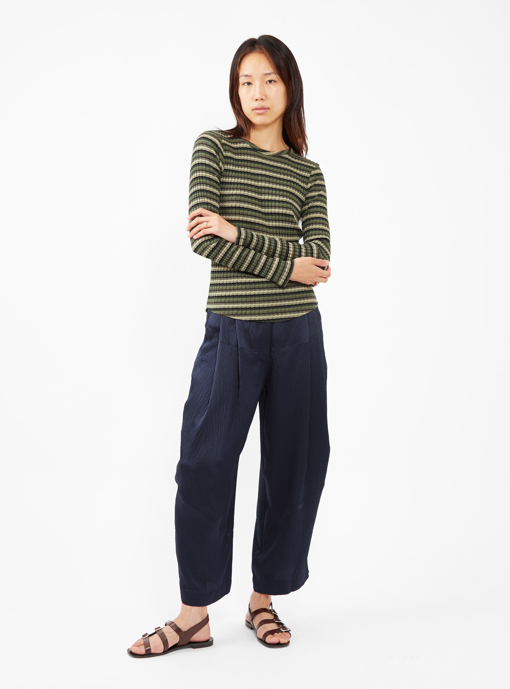  YMC Raindrops Rib Knit Top Green Stripe