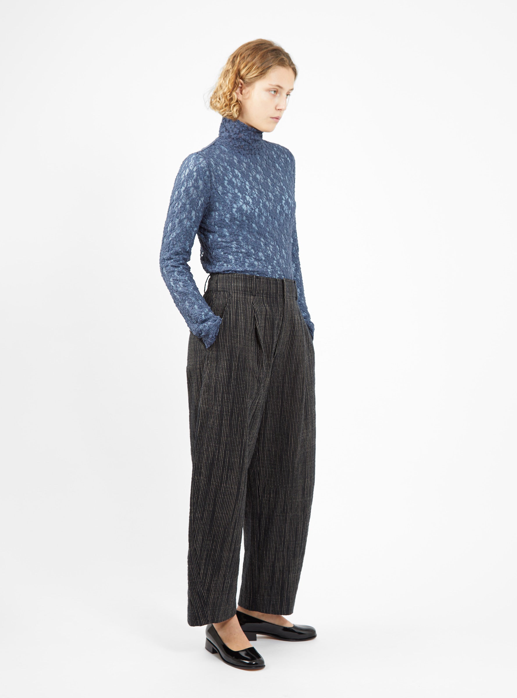  Apiece Apart Bari Crop Trousers Midnight Blue Pin Stripe - Size: UK12