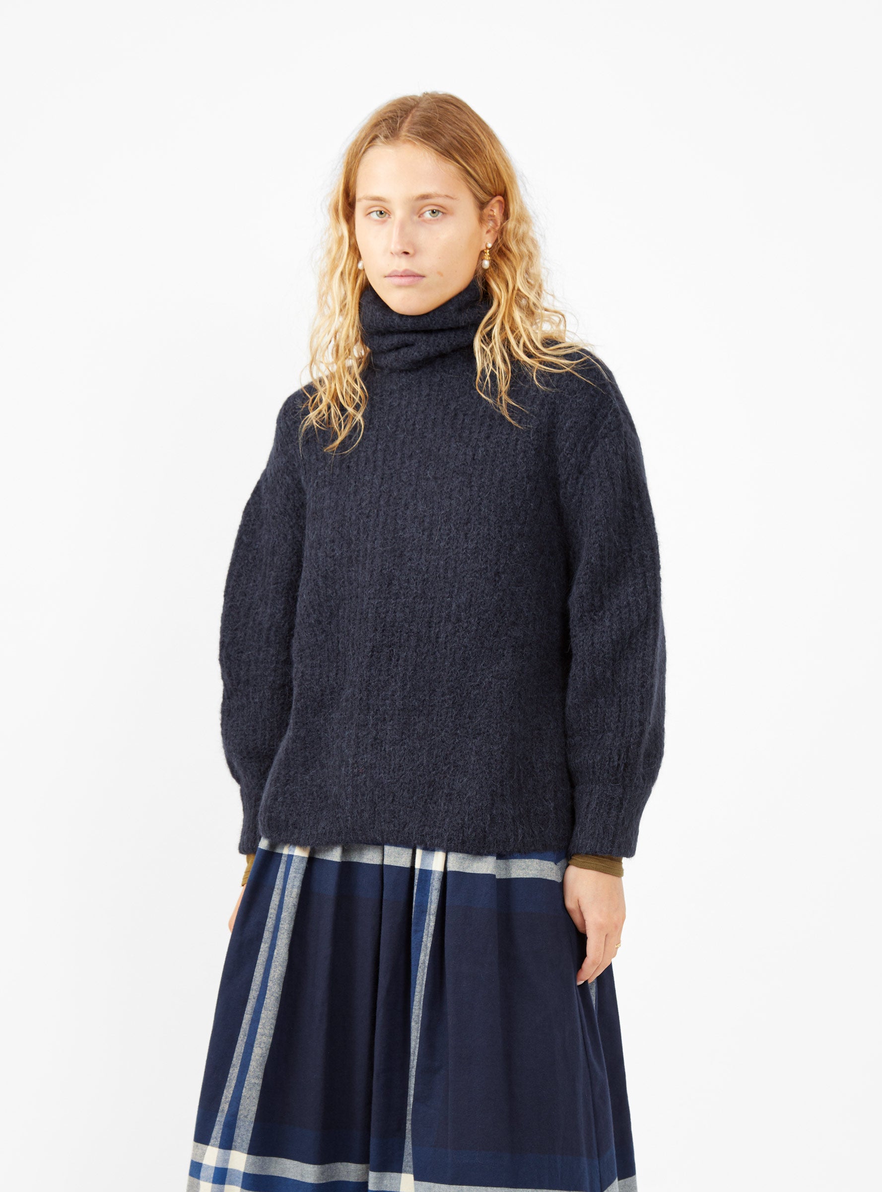  7115 by Szeki Brushed Airy Turtleneck Sweater Navy