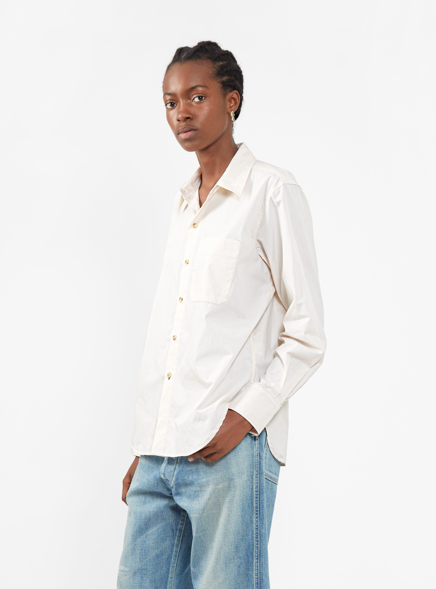  Bassike Contrast Detail Dinner Shirt Salt White