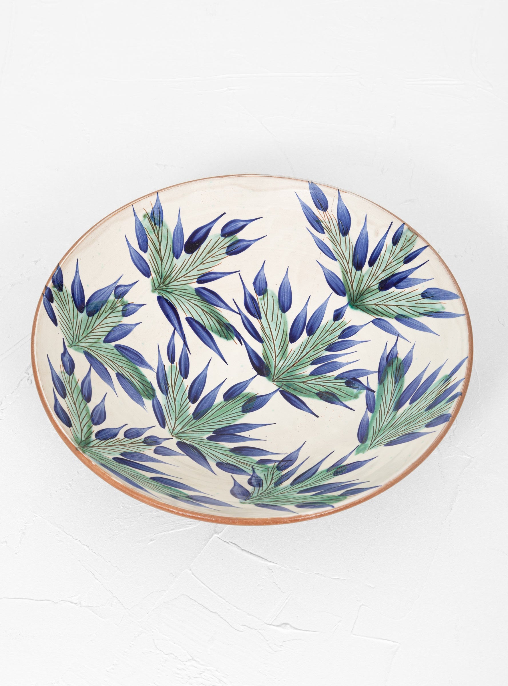  Malaika Foliage Serving Bowl Off White & Blue