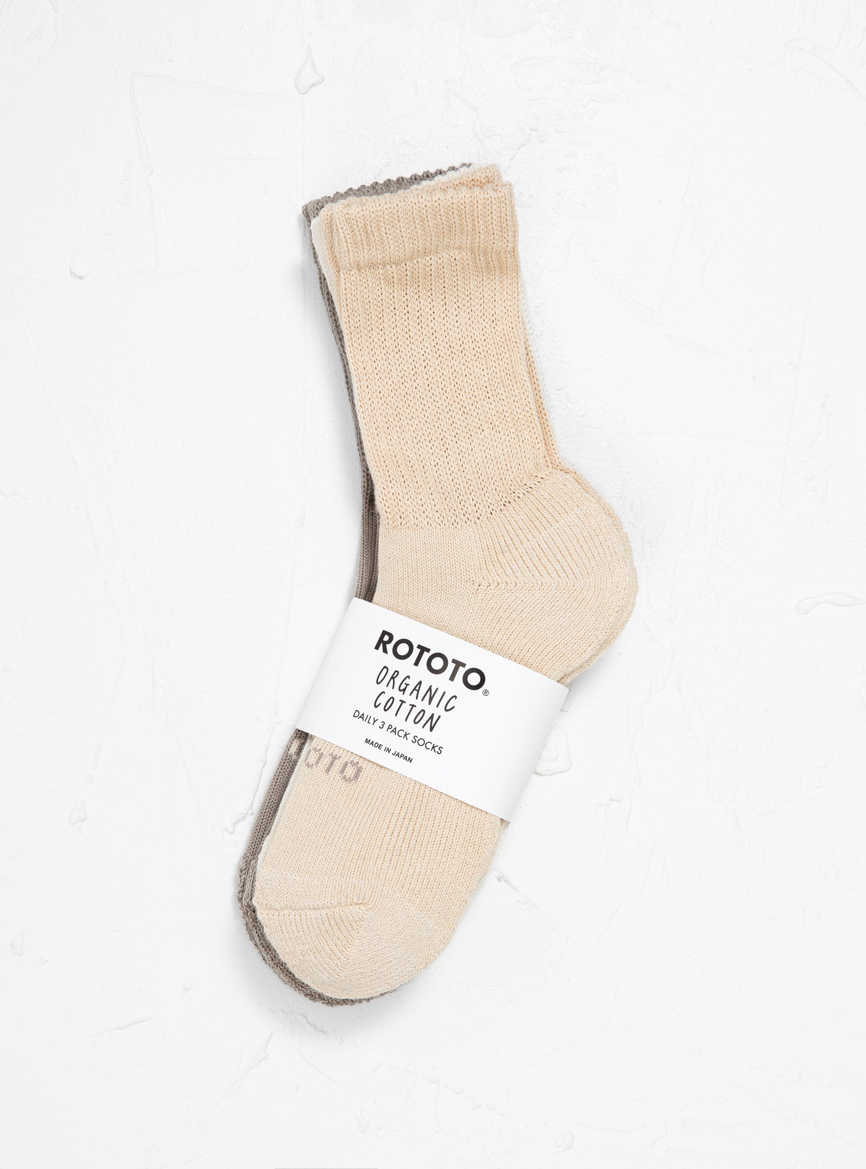 Rototo ROTOTO Organic Daily 3 Pack Crew Socks Raw - Size: ONE SIZE