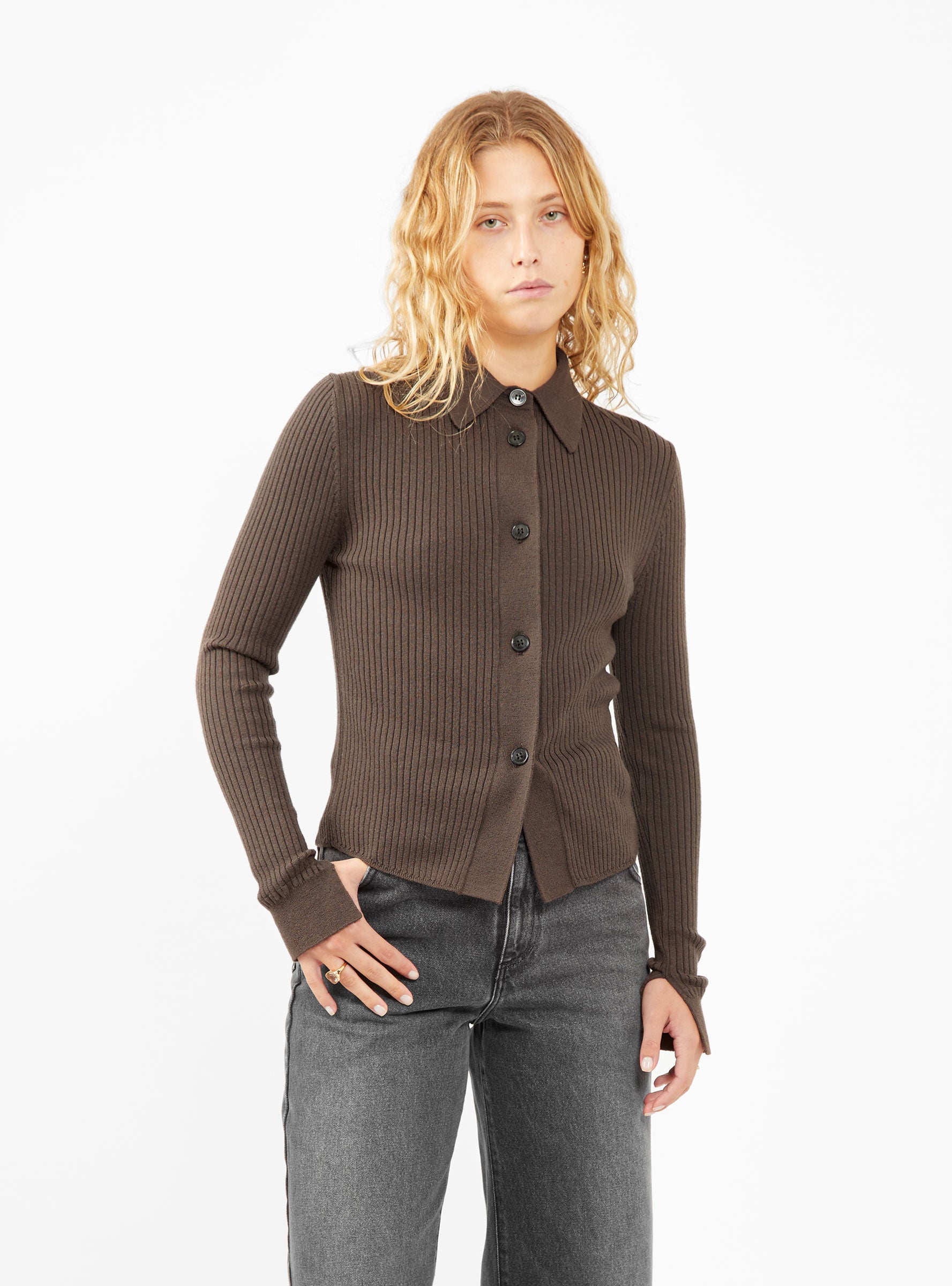  mfpen Knitted Rib Shirt Chestnut Brown