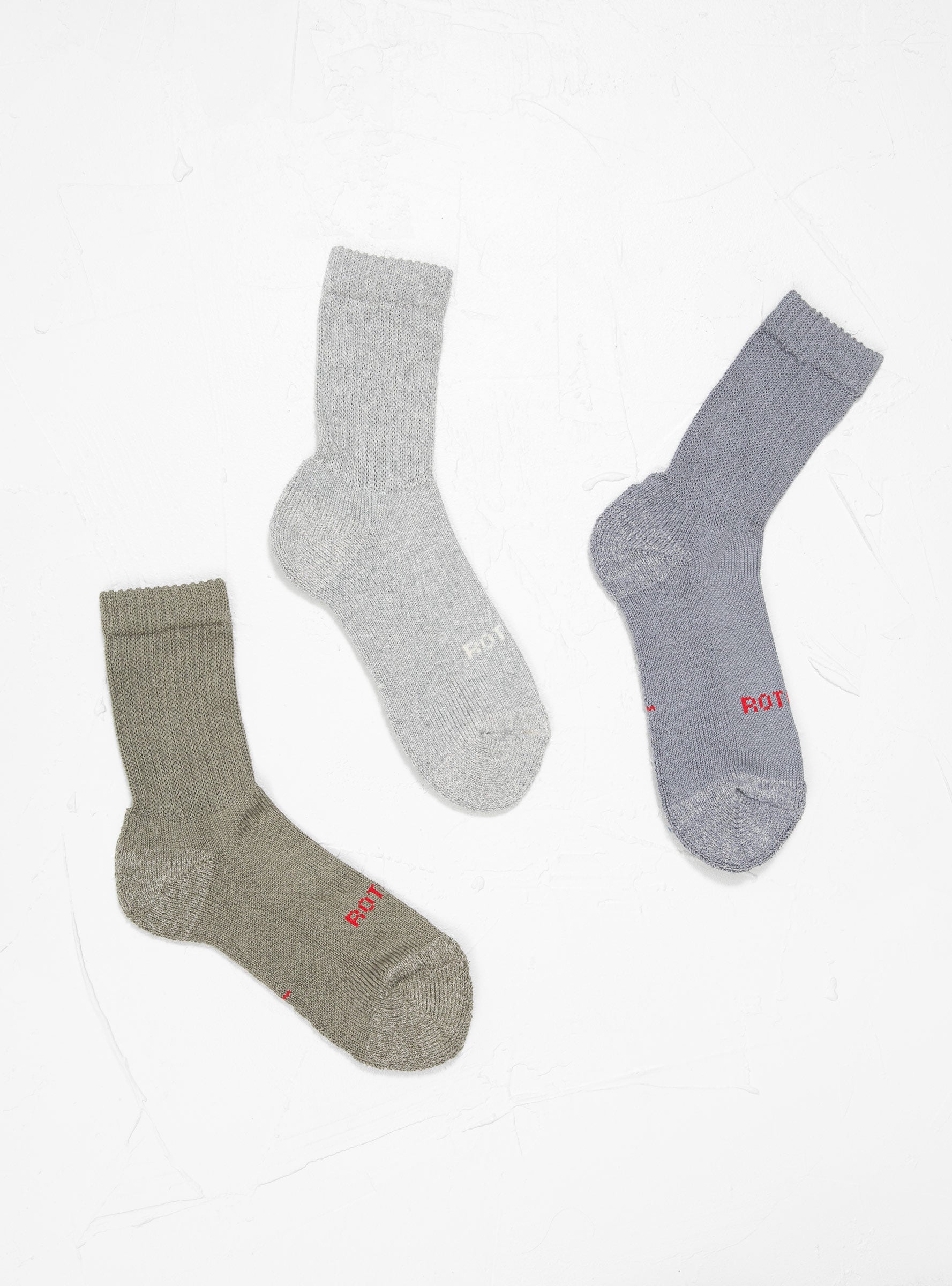 Rototo ROTOTO Organic Daily 3 Pack Crew Socks Multi - Size: ONE SIZE