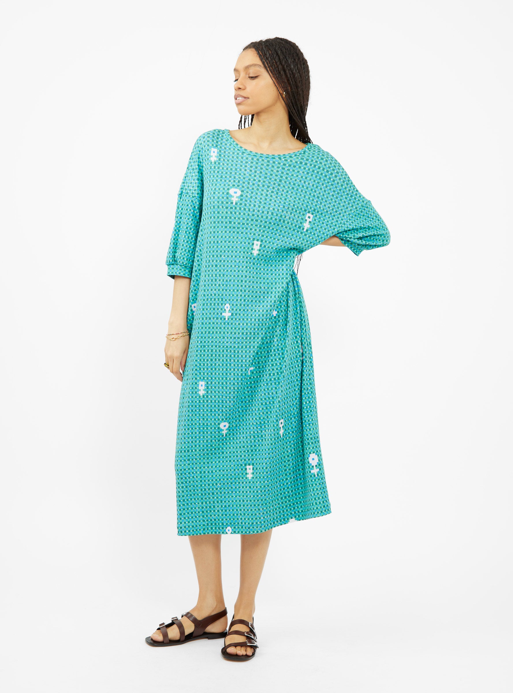  Minä Perhonen Cross Flower Dress Green - Size: UK8